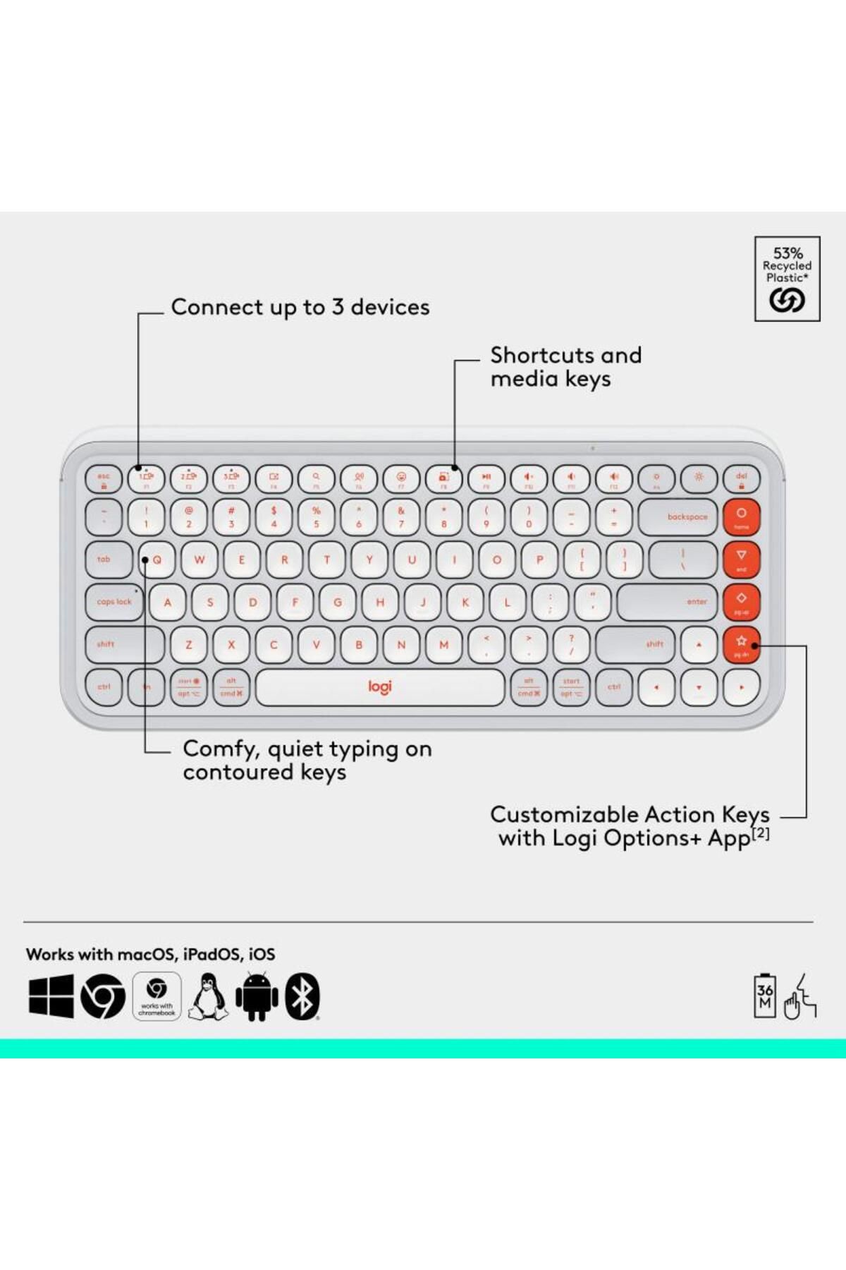 logitech-Kit tastatura si mouse Logitech Pop Icon Combo, Bluetooth, Layout US (Alb) 5