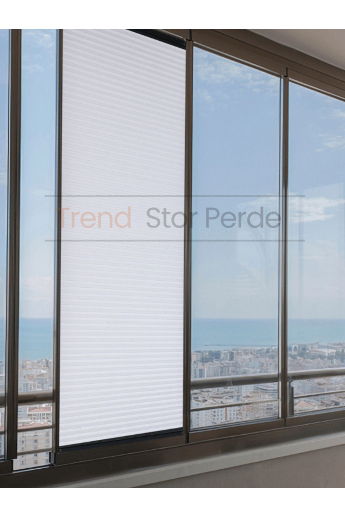 TREND STOR PERDE Beyaz HoneyComb Plise %100 Isı Ve Işık Geçirmez Katlanır Cam Balkon Perdesi - Salon Perdesi-001