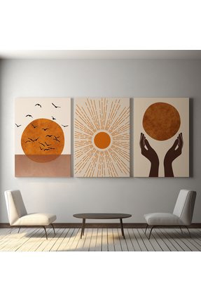 visdora Dekoratif 3'lü Bohem Modern Kanvas Duvar Tablo