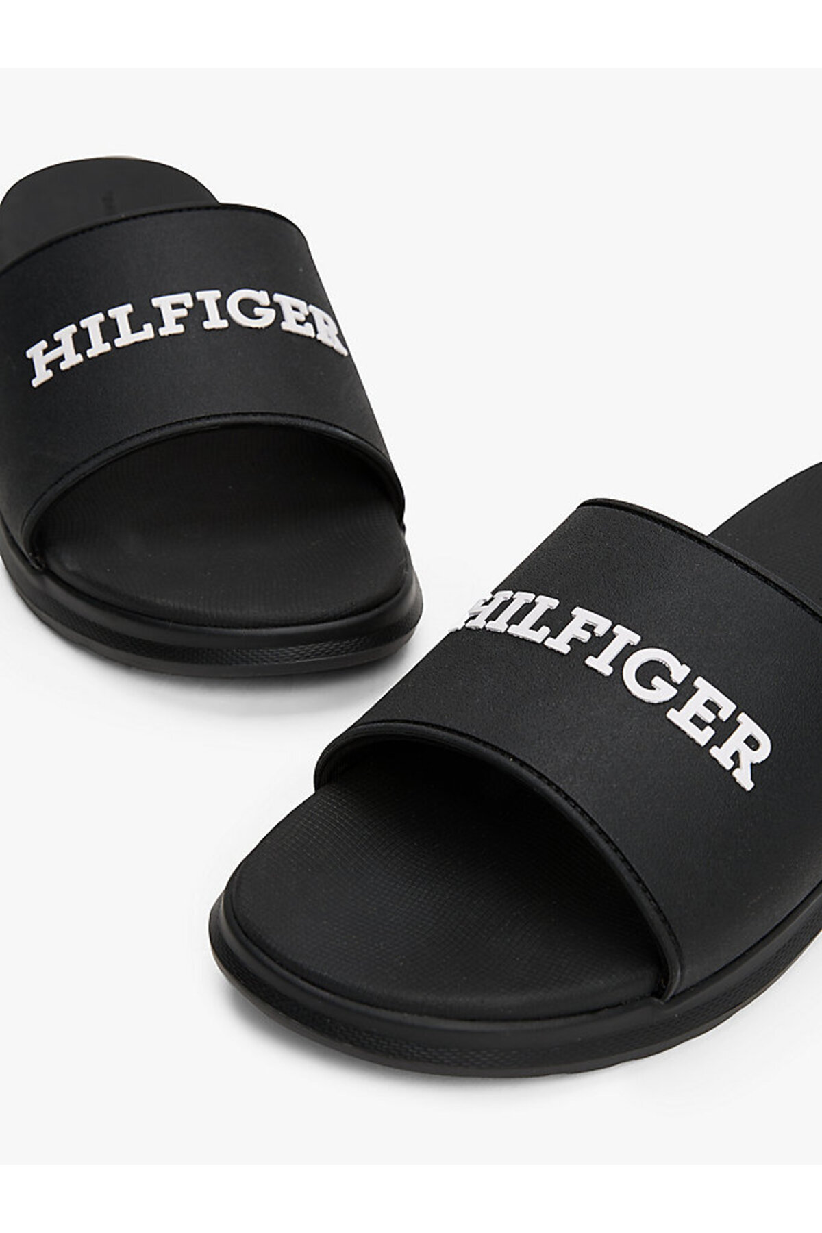 Tommy Hilfiger-Men's Textured Logo Black Pool Slippers 6