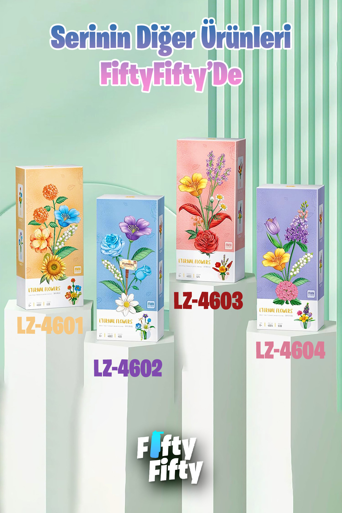 بسته گل تزئینی و کلکسیونی لوژ ۶۰۸ تکه، ست ساخت مدل گل FFLZ-4604