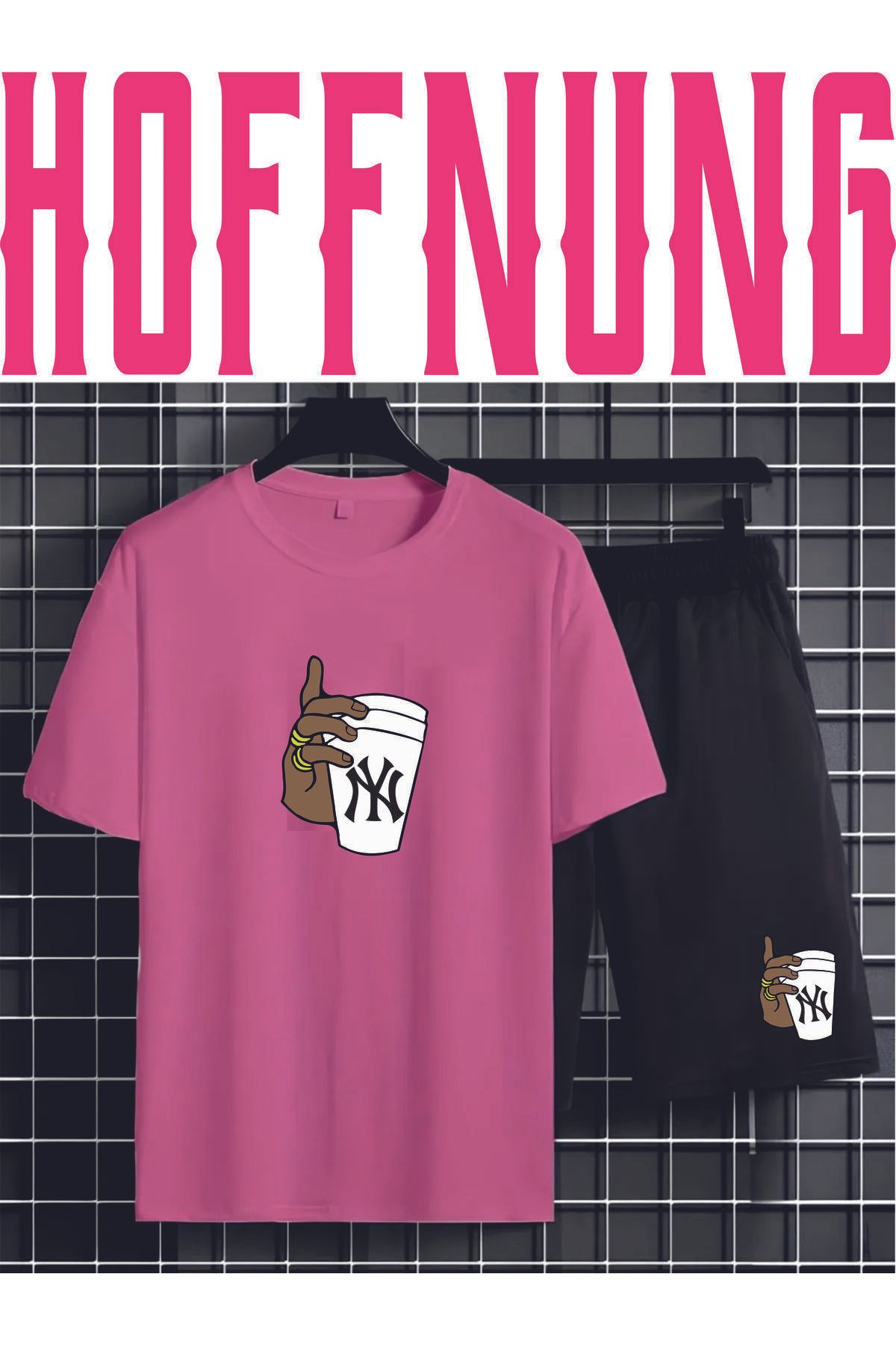 HOFFNUNG Full Shorts Oversize Tshirt My Bardak Baskılı Penye Şort Yazlık Takım