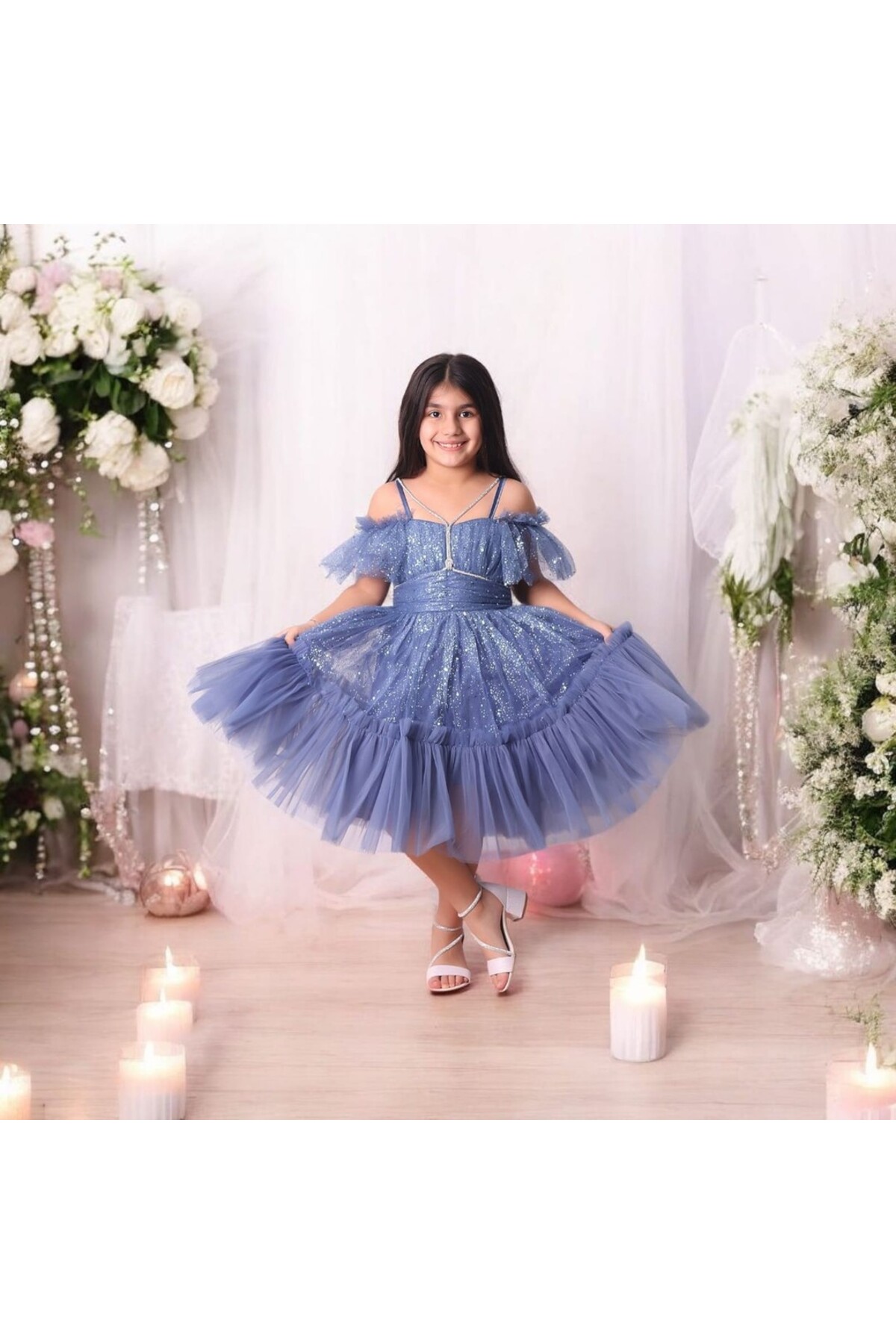 Ahsenimbebe SİM İPLİ KISA KIZ ÇOCUK ABİYE ELBİSE 5-10 YAŞ