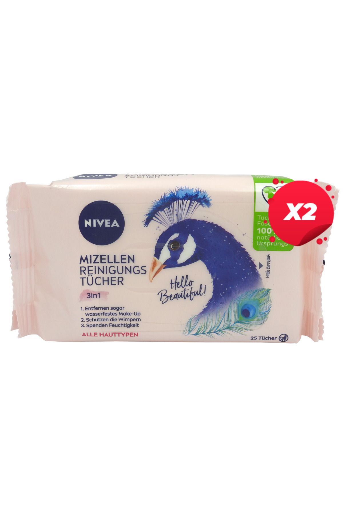 NIVEA X2 - Nivea Servetele Umede Demachiante 25buc 3in1 Apa Micelara - One Size