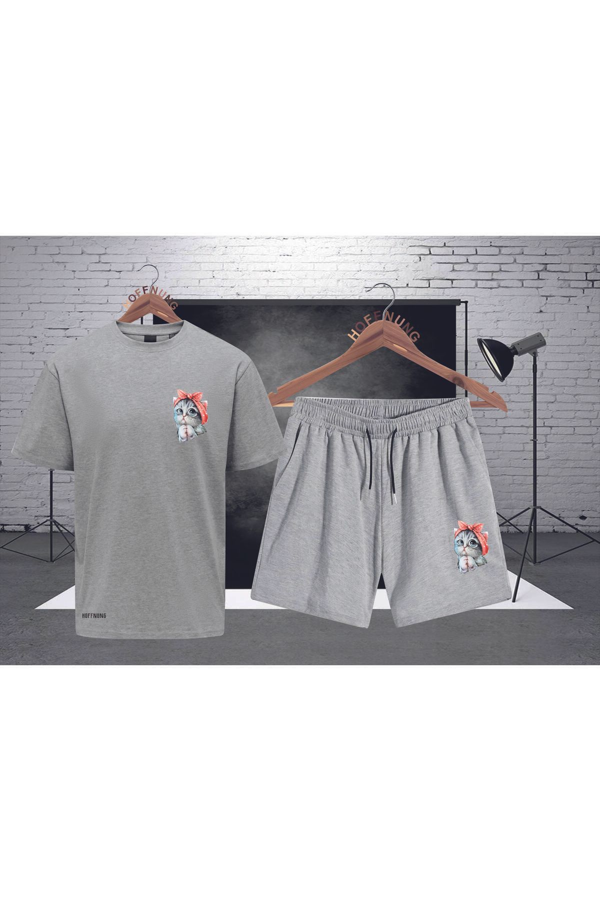 HOFFNUNG Full Shorts Cat Kıtten Renkli Kedi Yavrusu Baskı Alt-üst Takım