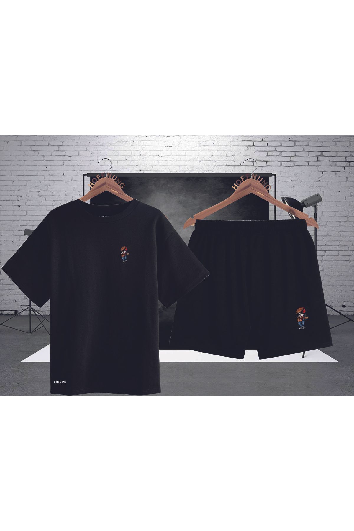 HOFFNUNG Full Shorts Ayı Bizi Izlemeye Devam Edin Baskı Alt-üst Takım