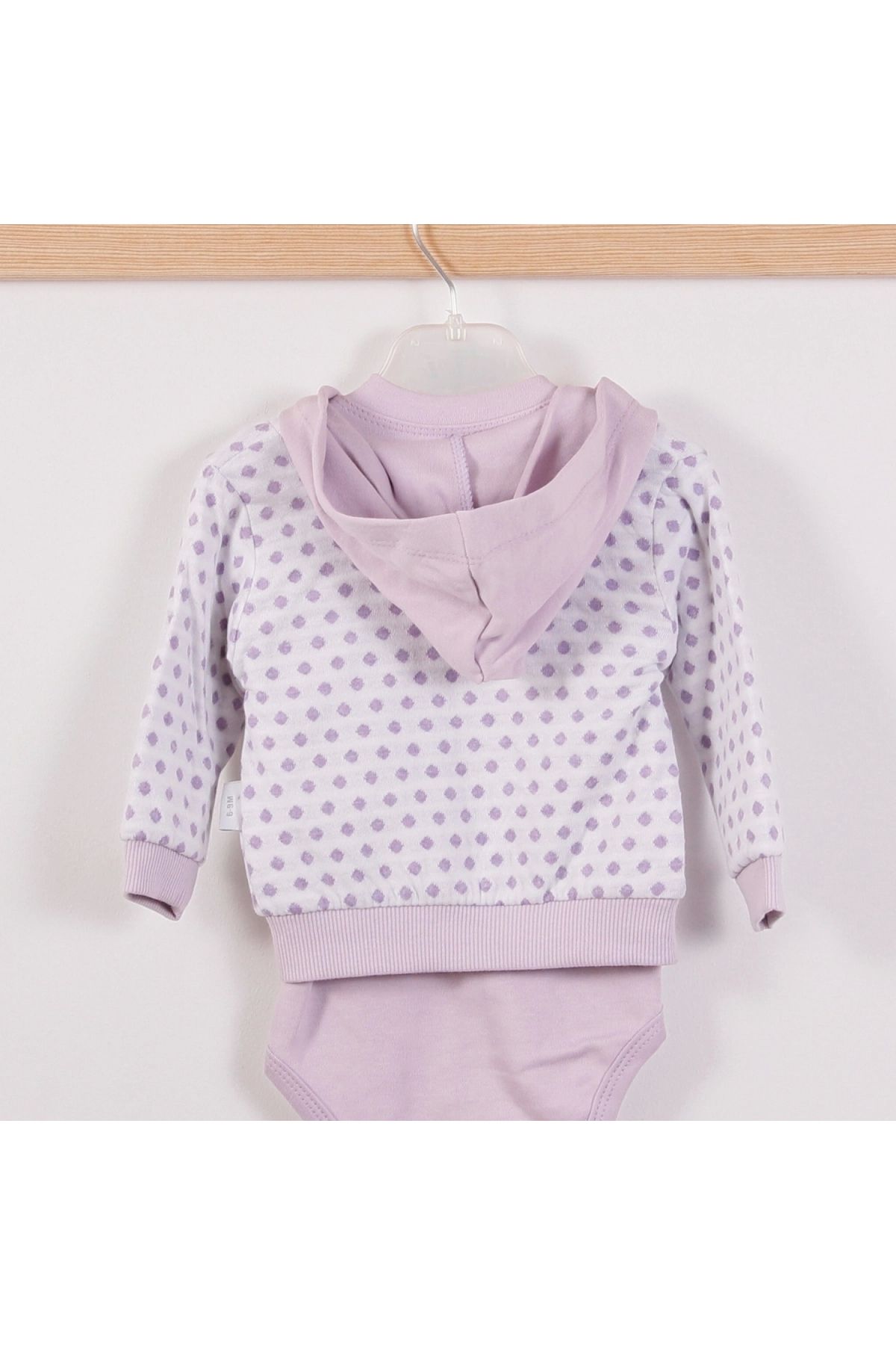 BYB MODA TASARIM 3-9 Ay Kız Bebek Alt&Üst Takımı Puan Kapişonlu 3'lü Lila
