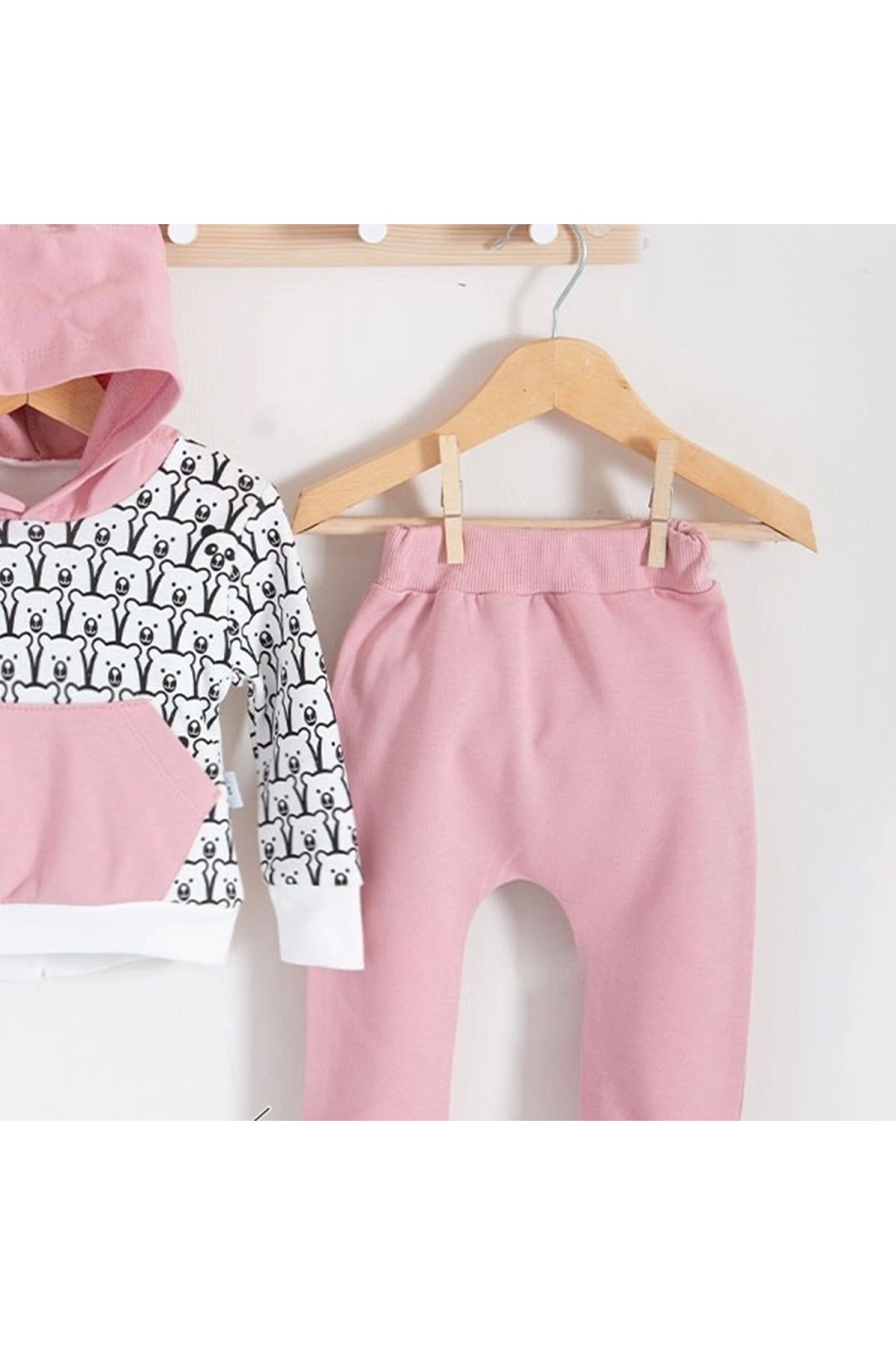 BYB MODA TASARIM 3-18 Ay Kız Bebek Takımı Minik Ayıcıklar 2'li Pembe