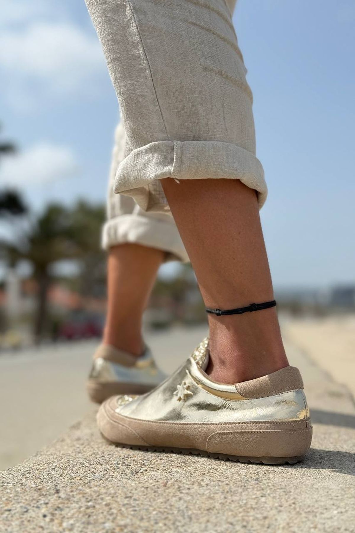 Güneşkızı-Guki35 Women's Gold Daily Comfortable Vegan Shine Sneaker 7