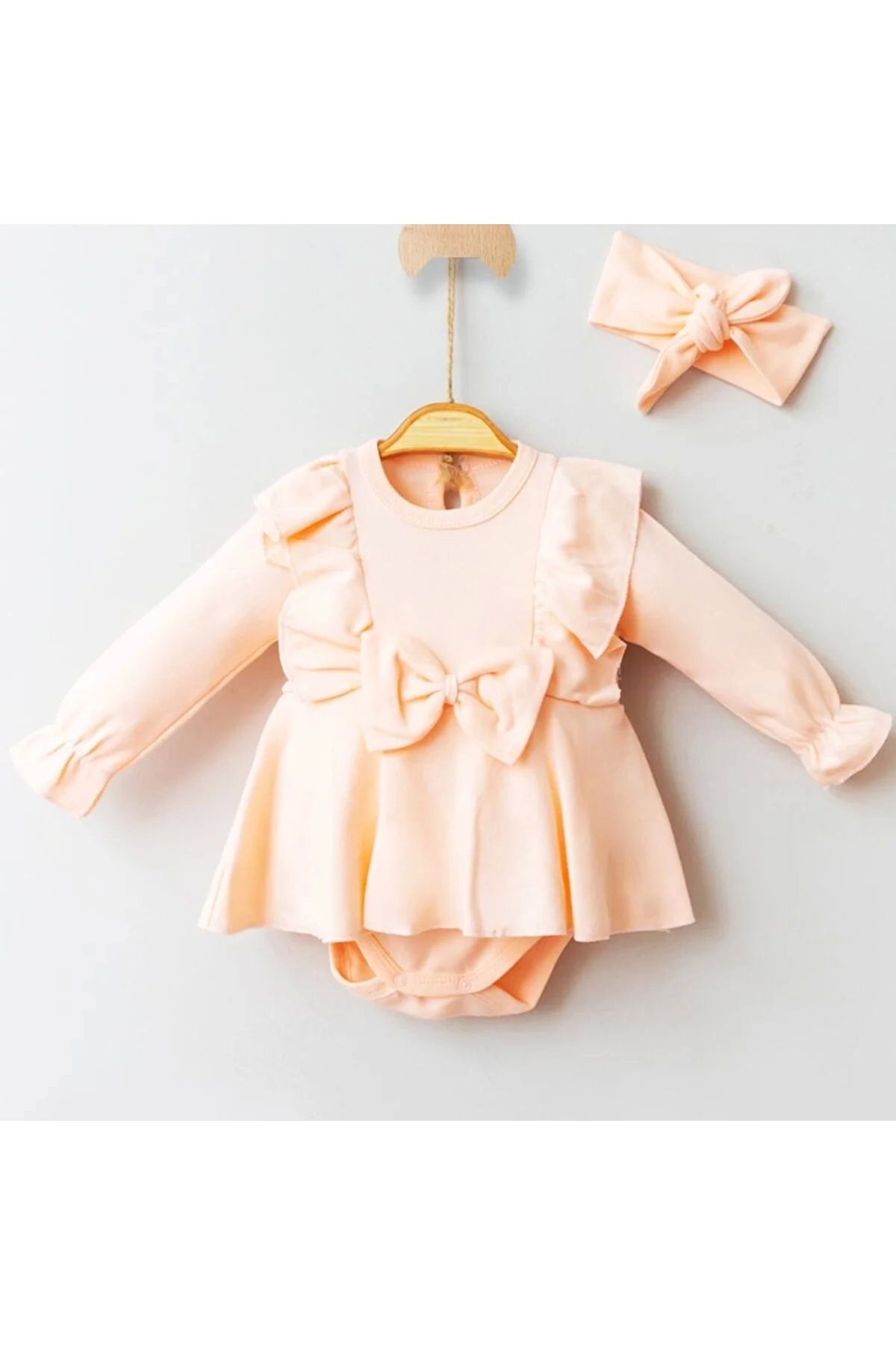 BYB MODA TASARIM 3-12 Ay Fiyonklu Kız Bebek Romper Somon