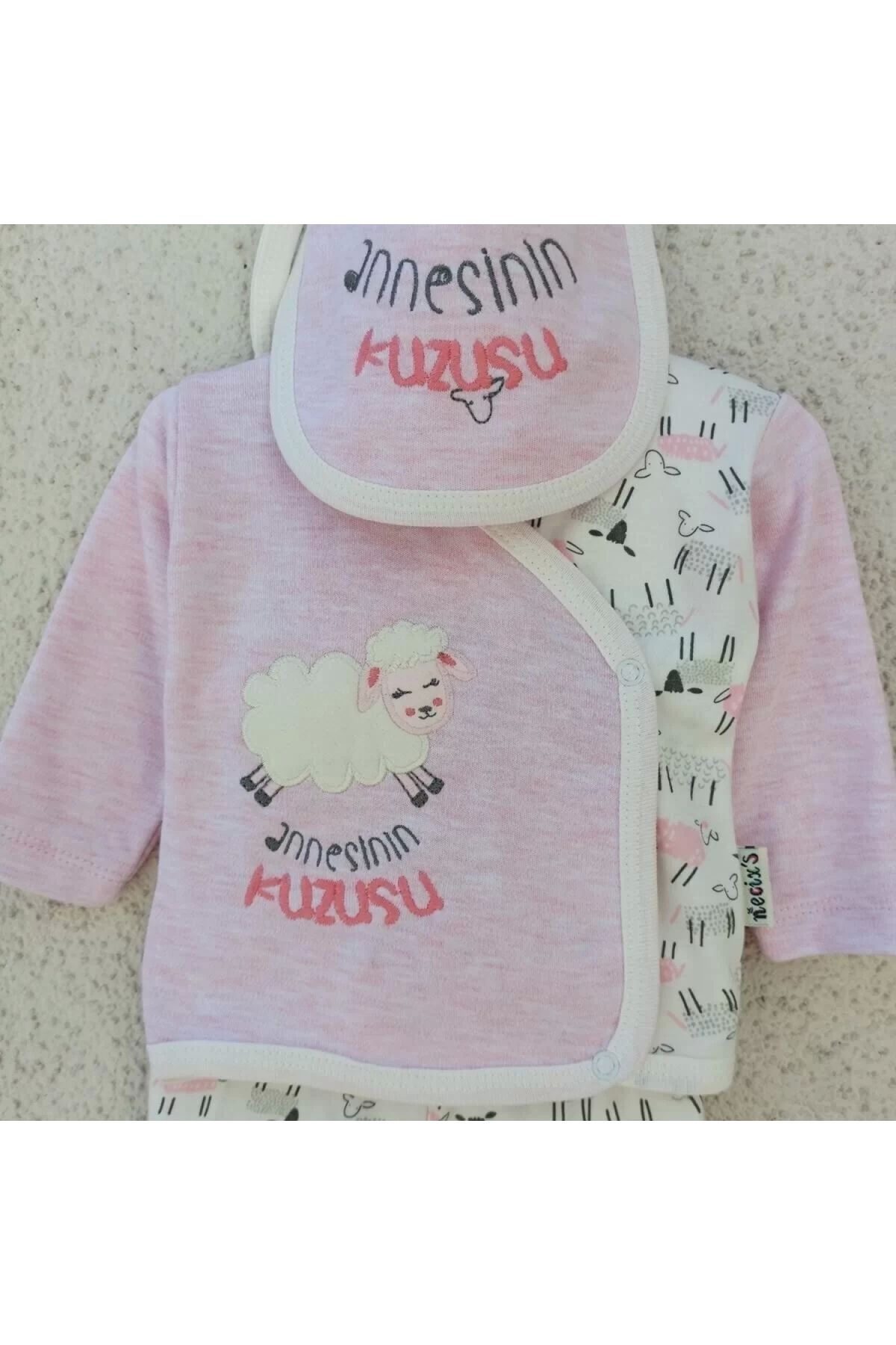 BYB MODA TASARIM 0-3 Ay Annesinin Kuzusu Şapka Önlük 5'li Kız Bebek Alt&Üst Takımı