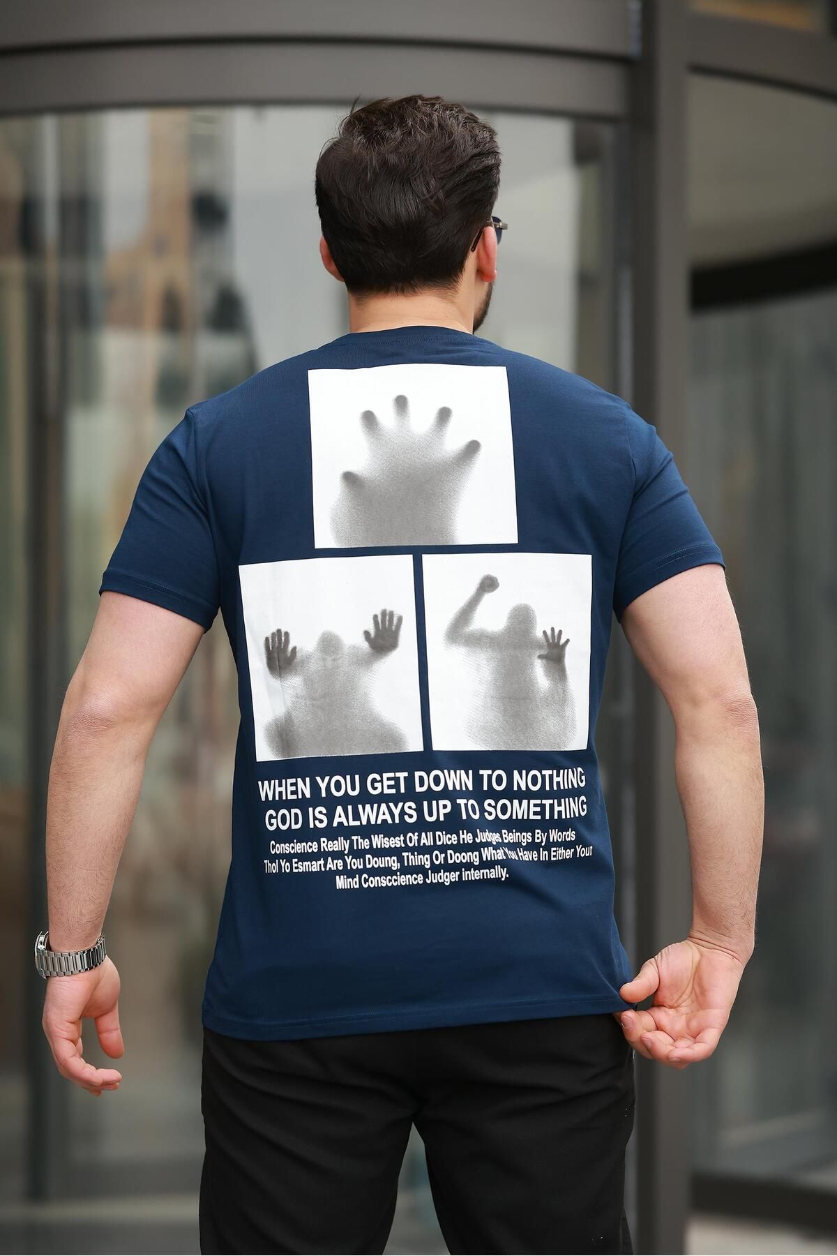 Miron Tricou Cu Mânecă Scurtă Supradimensionat Cu Decolteu În Formă De Spate Albastru Bleumarin -2507 Masculin - L