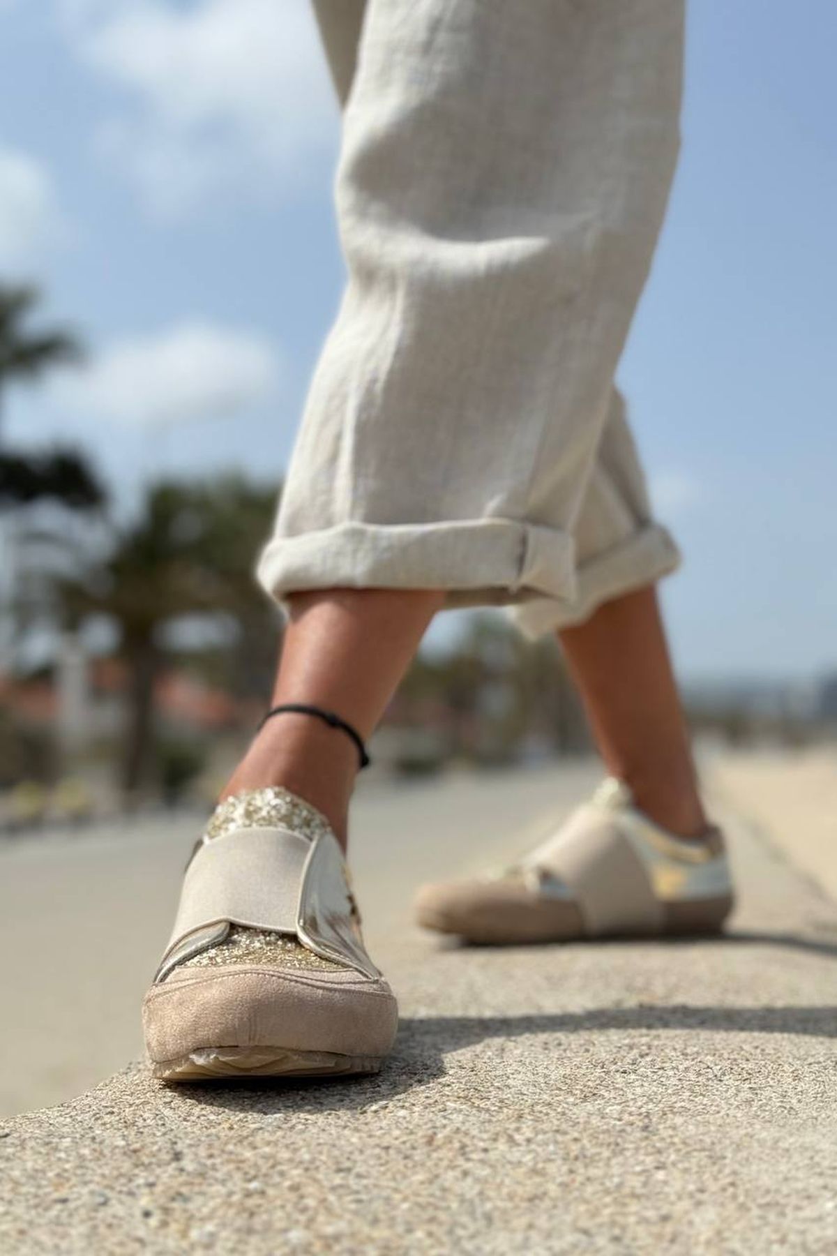 Güneşkızı-Guki35 Women's Gold Daily Comfortable Vegan Shine Sneaker 2