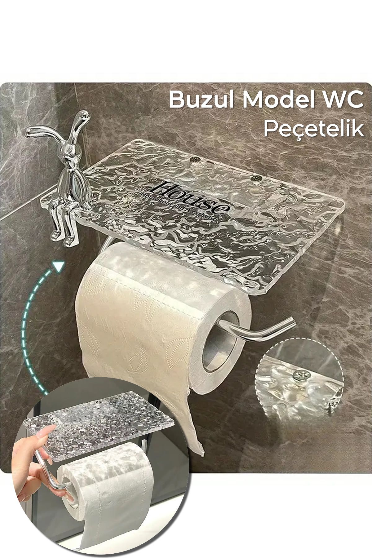Kırık Cam Desenli Şeffaf Wc Peçetelik Dekoratif Model | 17x10 Cm