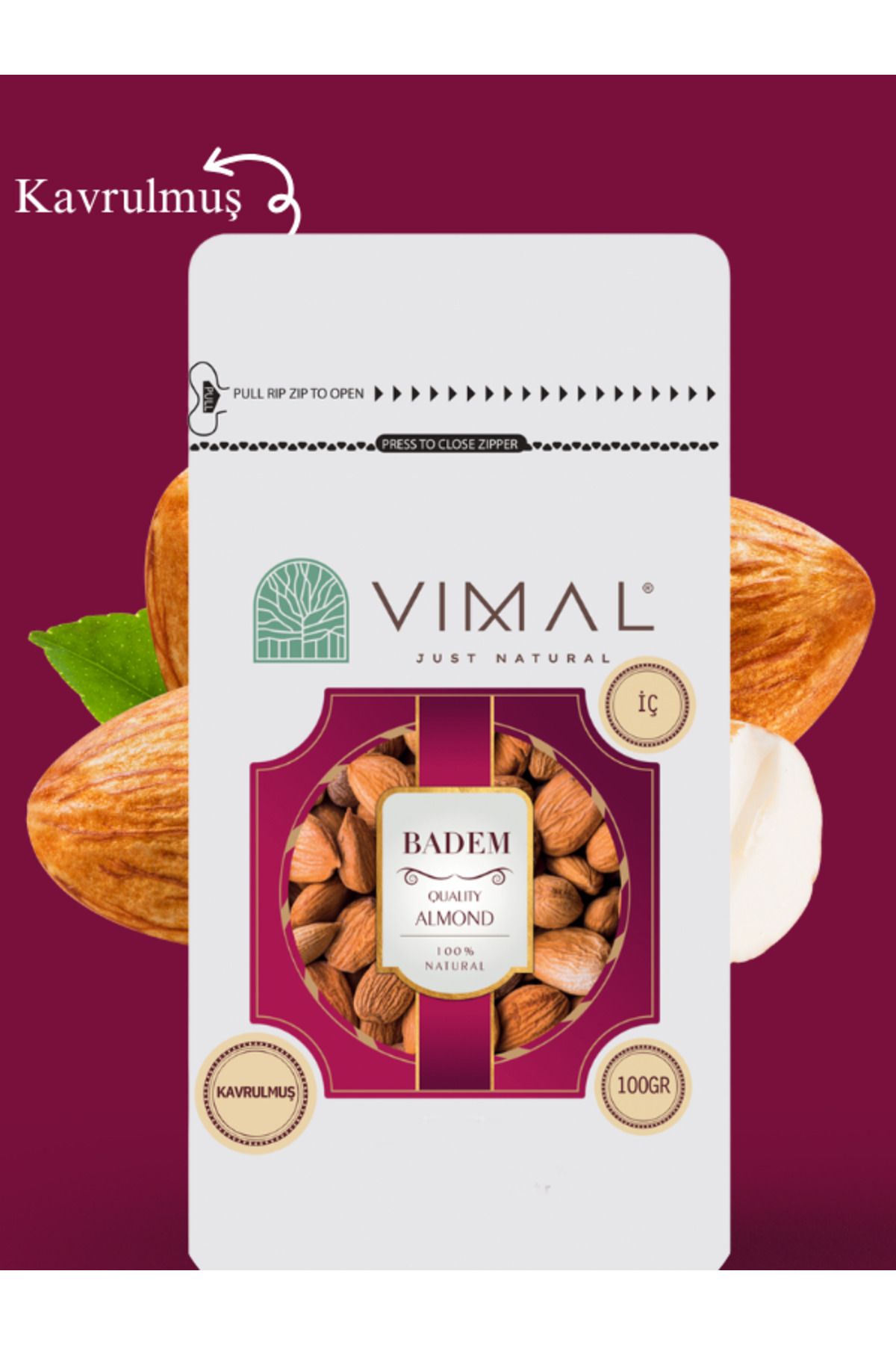 VIMAL Kavrulmuş Badem İçi 100 Gr ( Yerli, 1. Kalite )