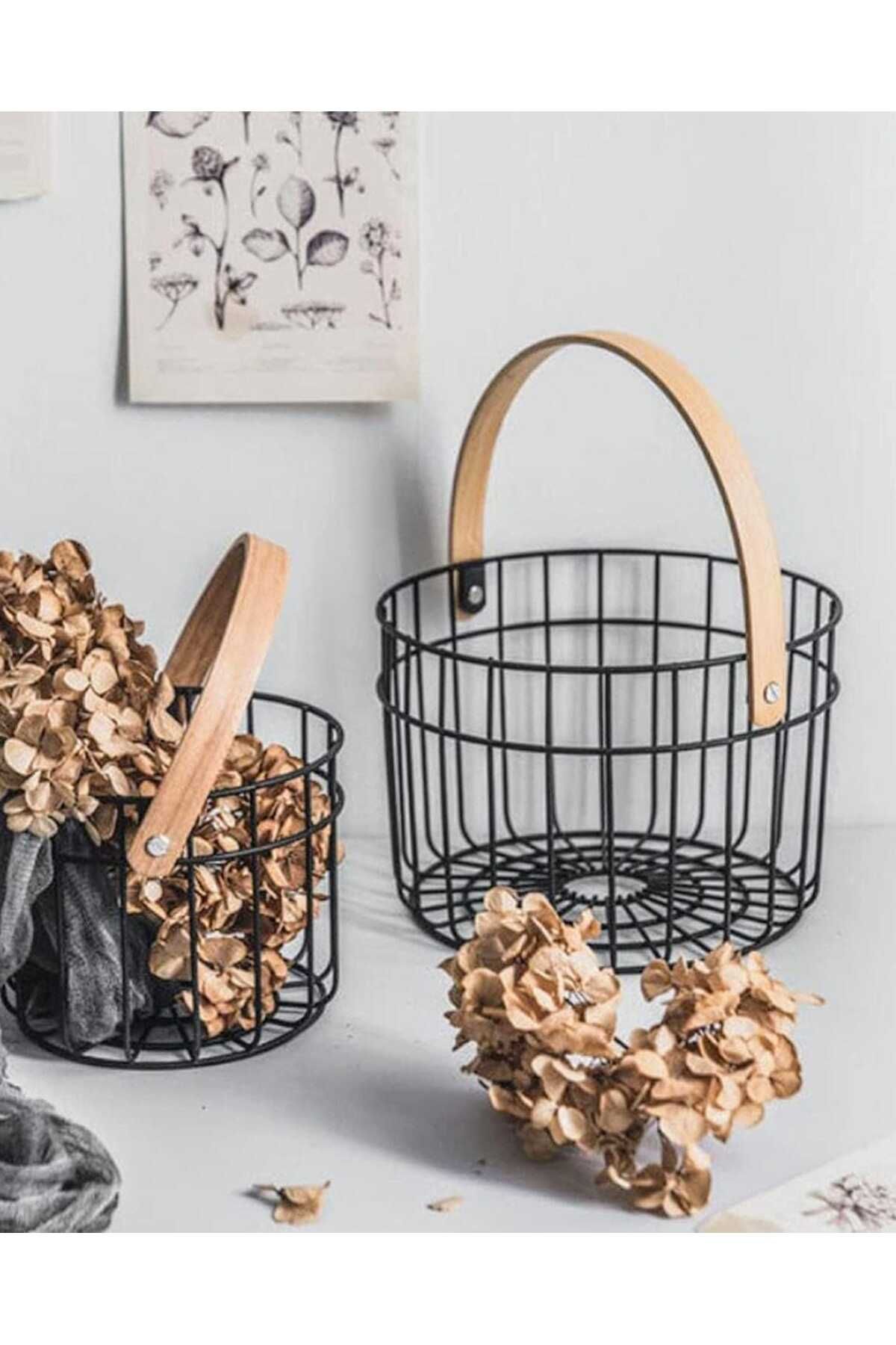 MintyCo Bambu Saplı Metal Kafes Sepet Meyvelik Organizer