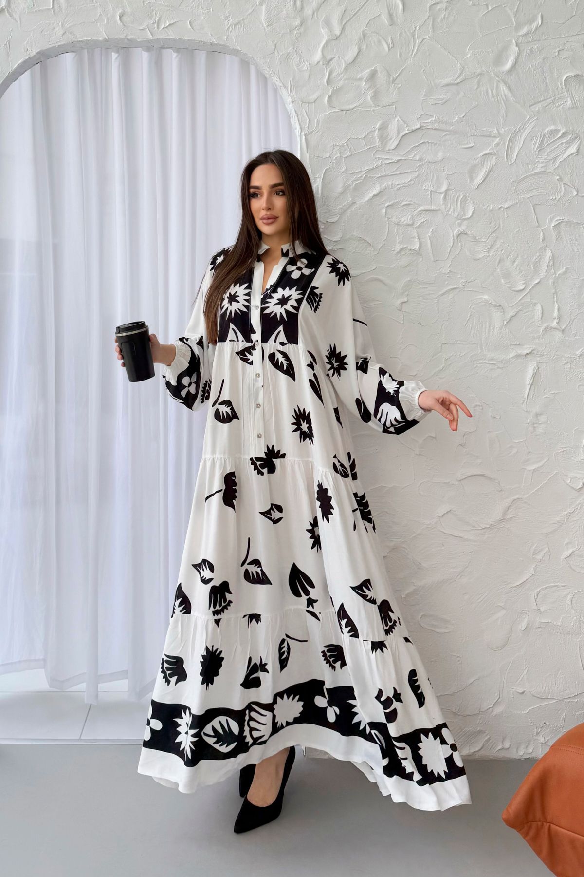 ZİYNETMODA %100 Viskon Bohem Alaçatı Elbise Etnik Yap Desenli Viskon Elbise Tesettüre Uygun Elbise