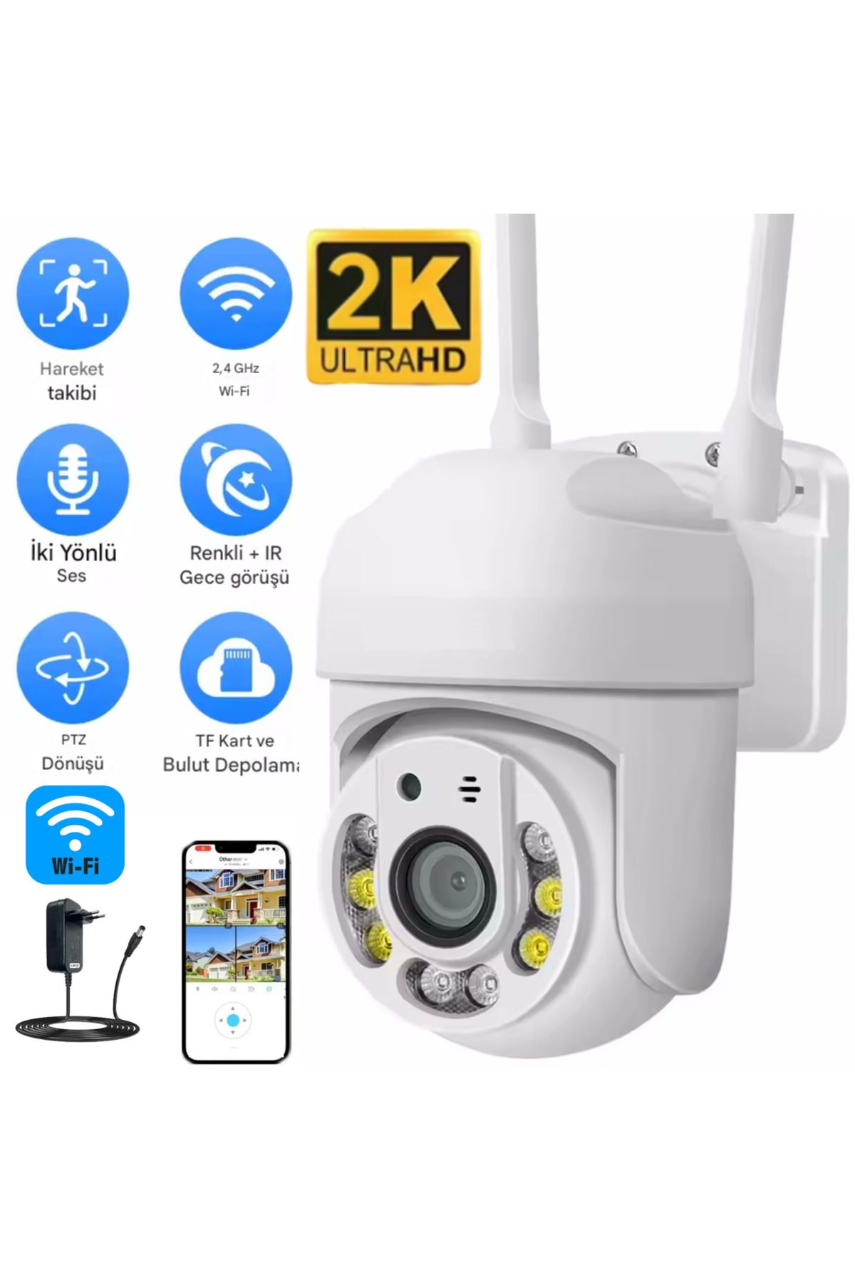 SONREİR 3011 PRO 2K 1080P Akıllı WİFİ Güvenlik Kamerası Hareketli Kablosuz, Gece Görüşü, Kişi Takibi,Türkçe