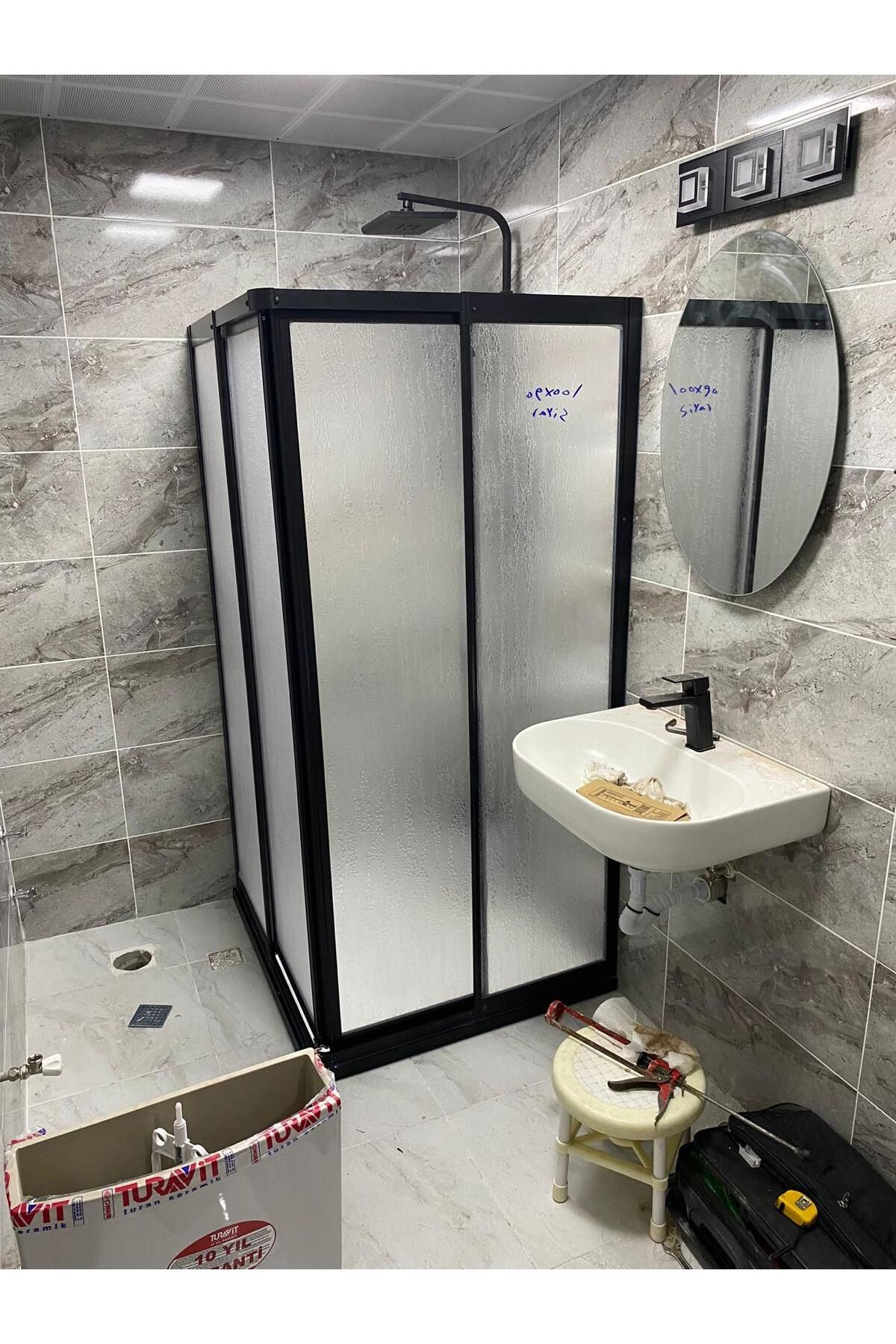 Teknesiz Kare Duşakabin, Plastik Camlı Siyah Profilli