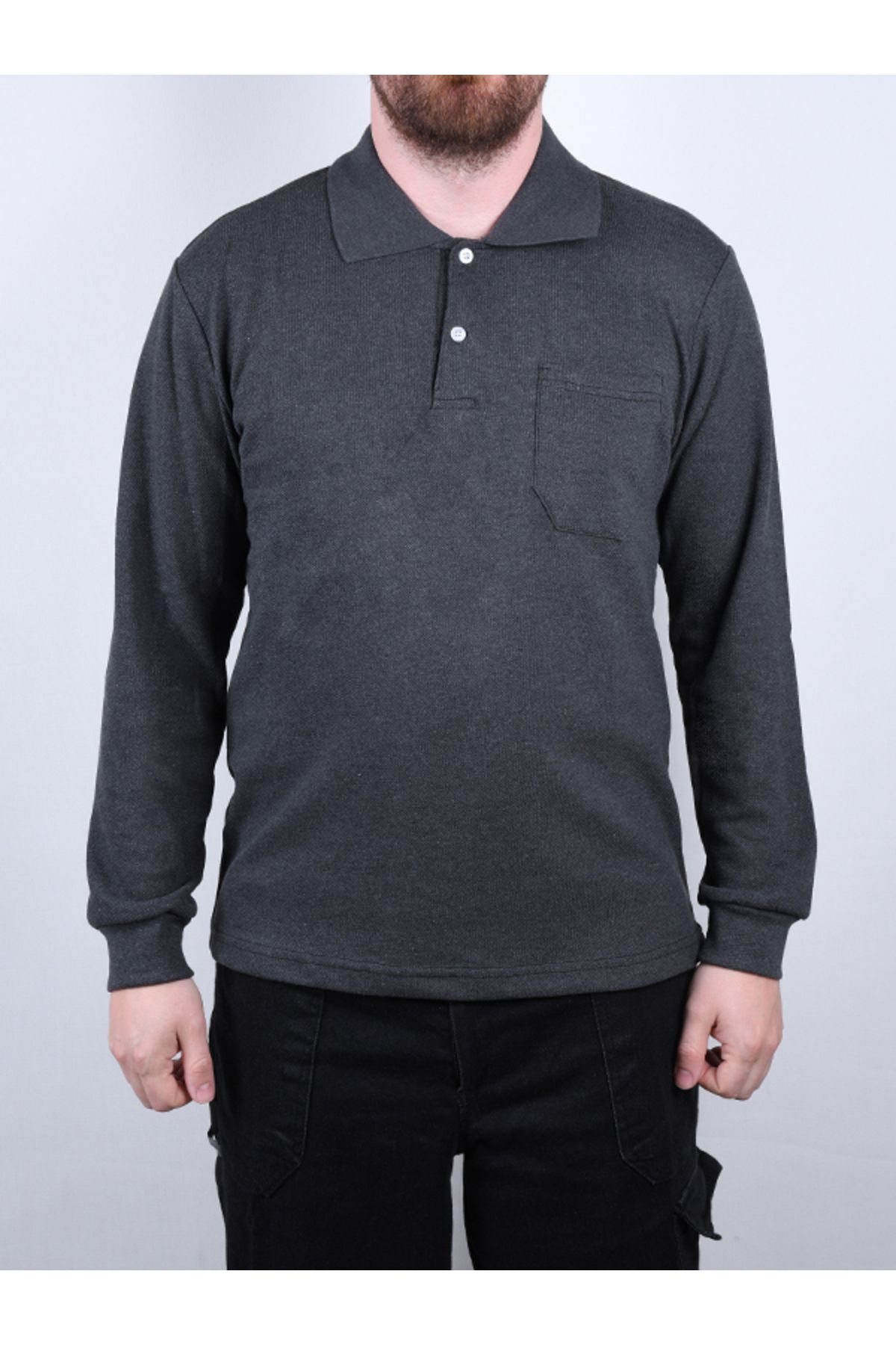 By Okat Unisex Uzun Kollu Polo Yaka İş Tişörtü Openend Pamuklu Kumaş By Okat