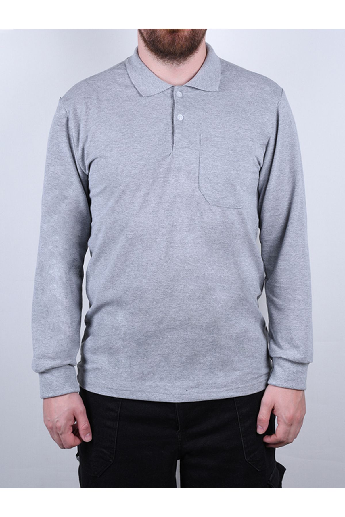 By Okat Unisex Uzun Kollu Polo Yaka İş Tişörtü Openend Pamuklu Kumaş By Okat