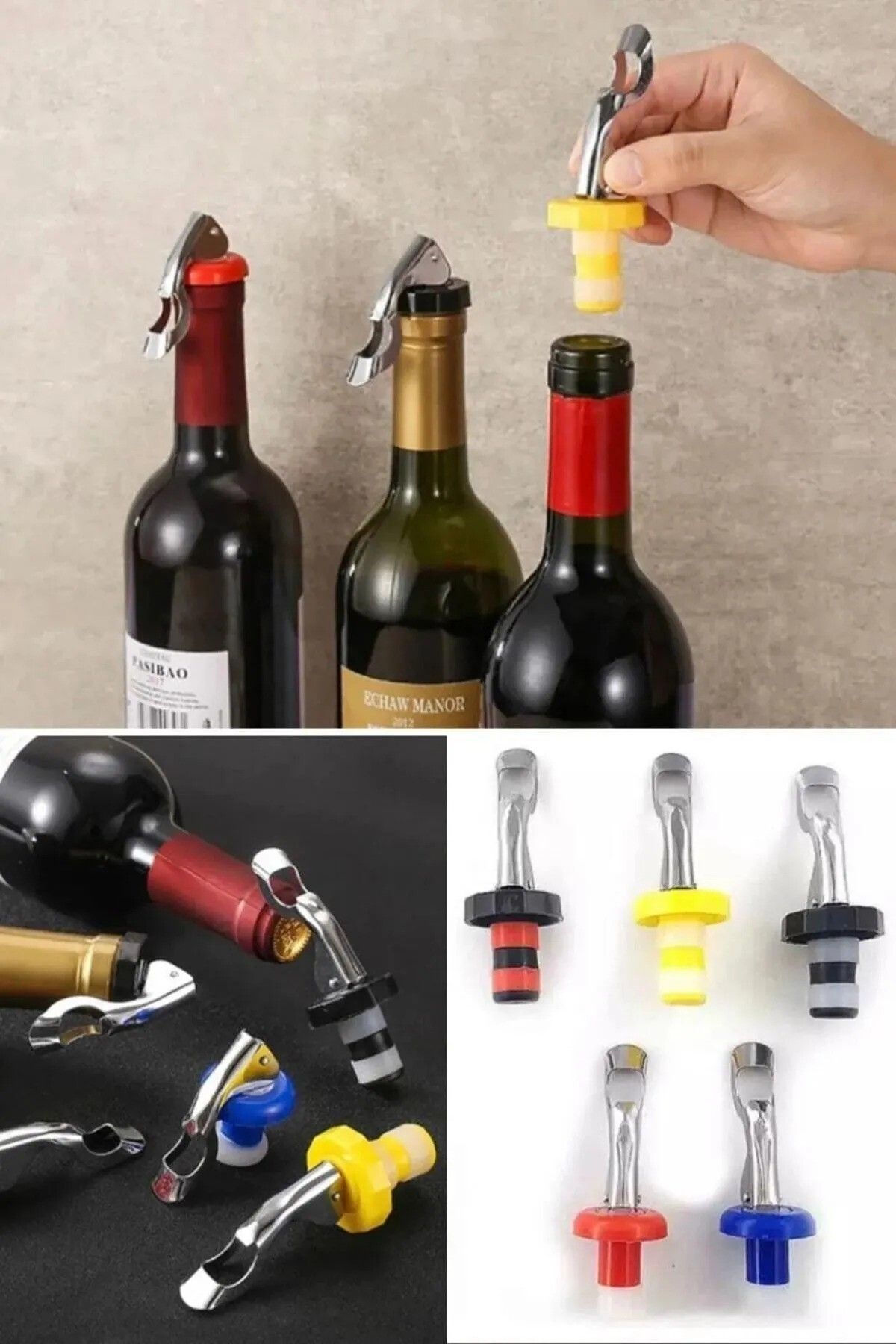 UGA İthalat-2-in-1 Bottle Stopper with Opener 2-in-1 Stylish, Practical and Functional Wine Bottle Storage Apparatus 2