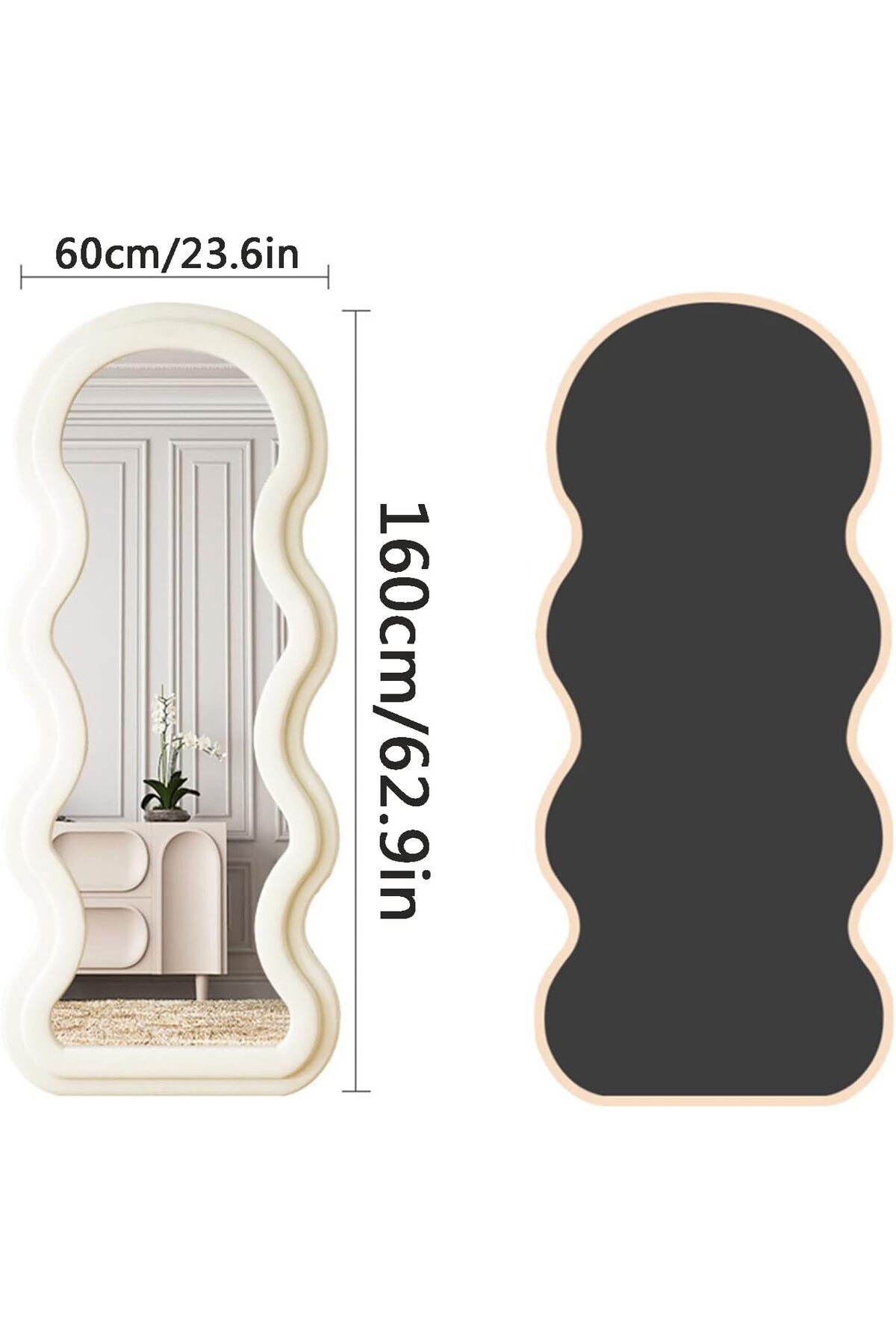 مرآة أرضية معدنية كاملة الطول بتصميم خشبي 160×60 سم، لون بيج