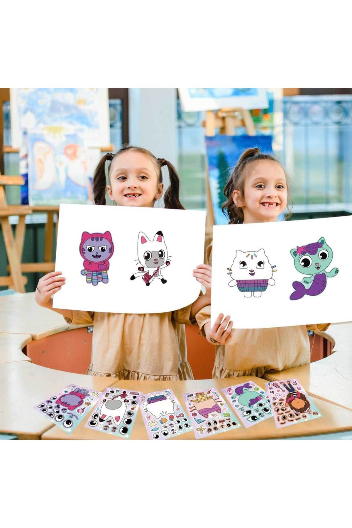 Miniso-6Sheets 6/12Sheets Gabby's Dollhouse Make A Face Puzzle Stickers Kids Make Your Own DIY Game Childre 4