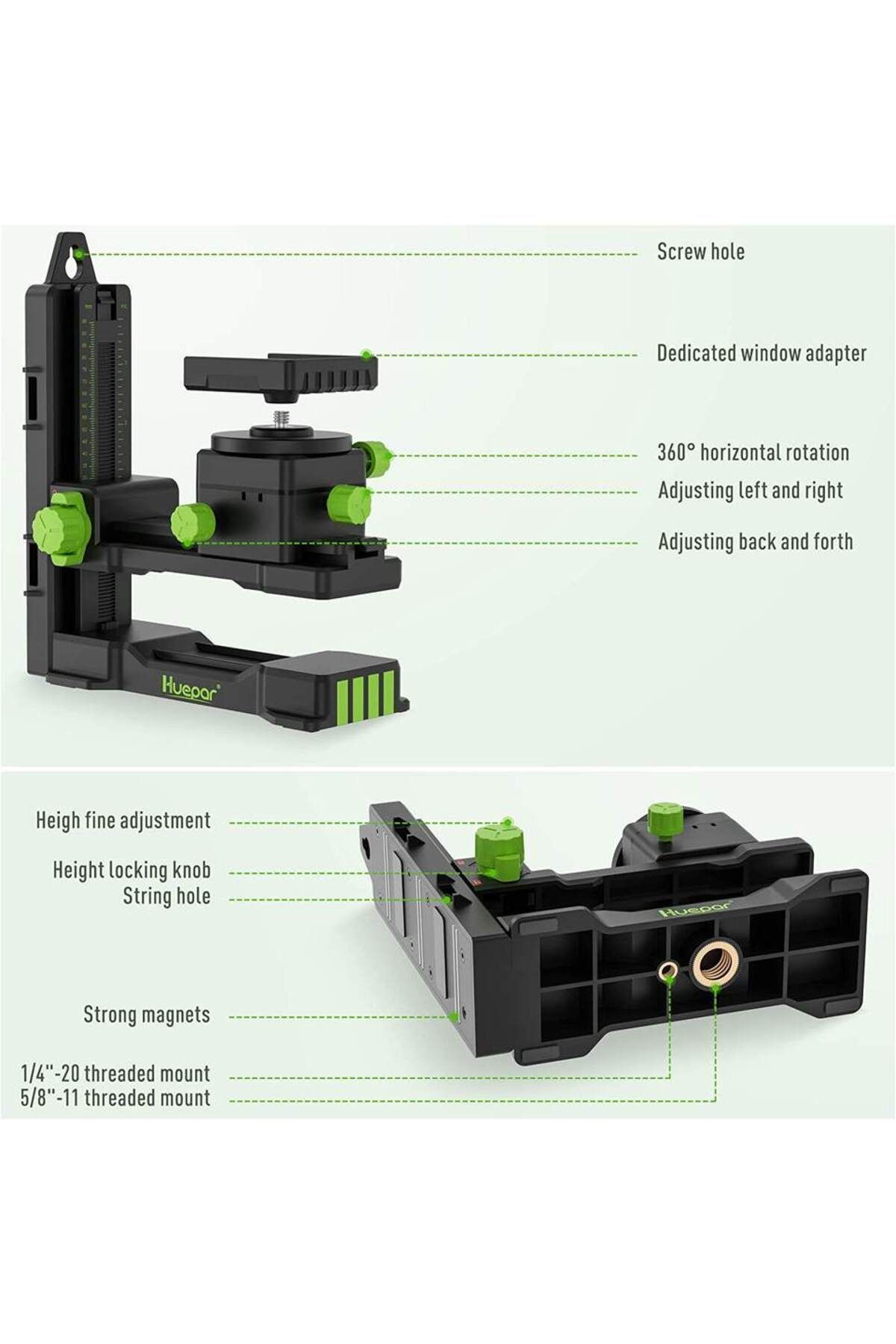 Choice-Huepar Pivoting 360 Degree Adjustable Base Pv11+ 1/4" Thread Bracket Laser Level Adapter 4