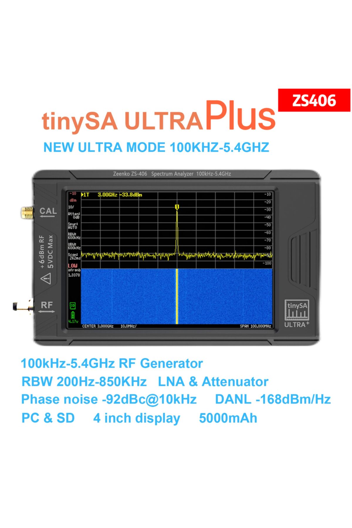 Choice-ZS406 Original tinySA ULTRA Plus ZS406 100k-5.4GHz 4inch Display Handheld Tiny Spectrum Analyzer RF 1