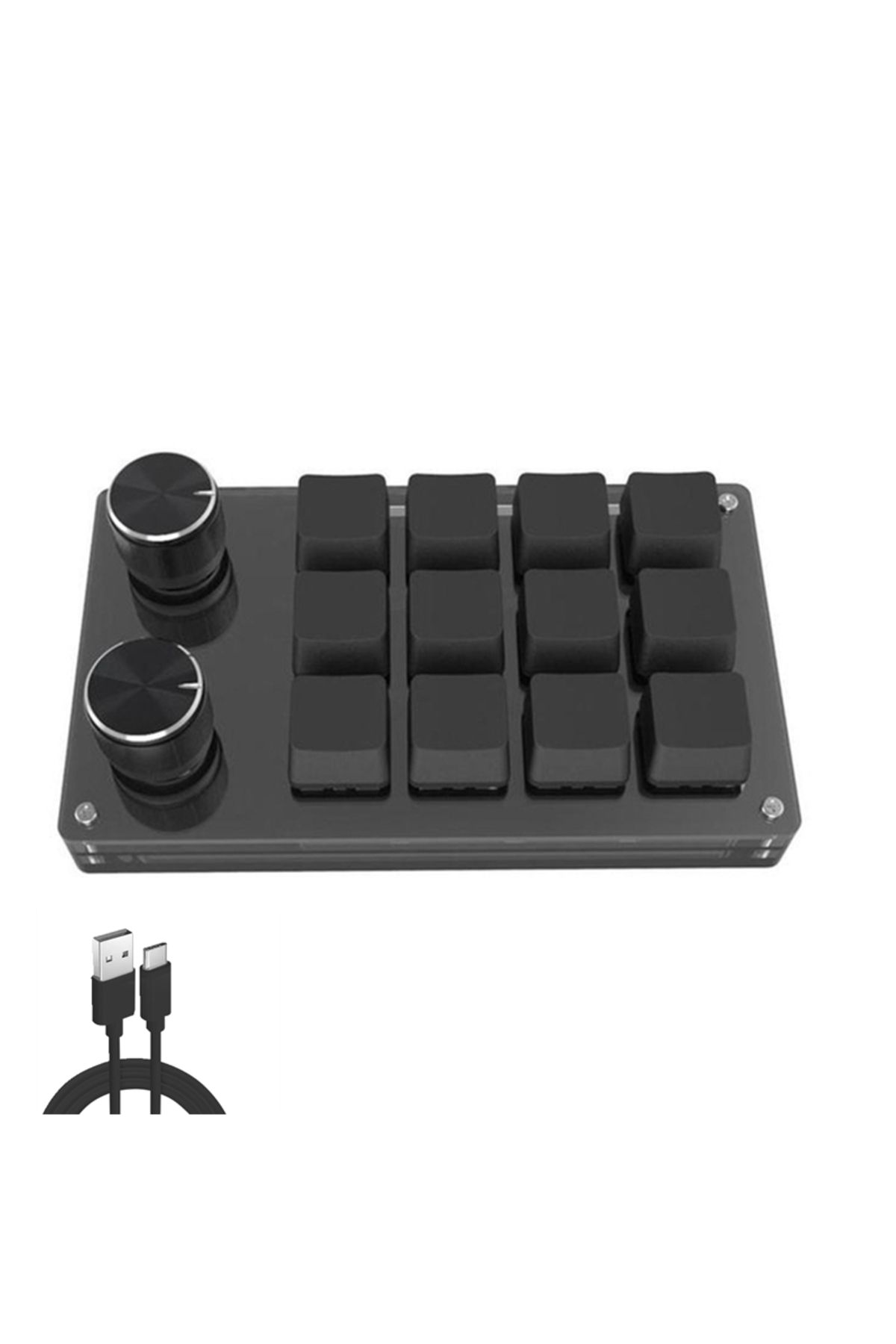 Romoral-HX-K12 Black USB Macro Custom Mini Keyboard 12 Keys 2 Knob Programming DIY Mechanical Keyboard Gamin 1