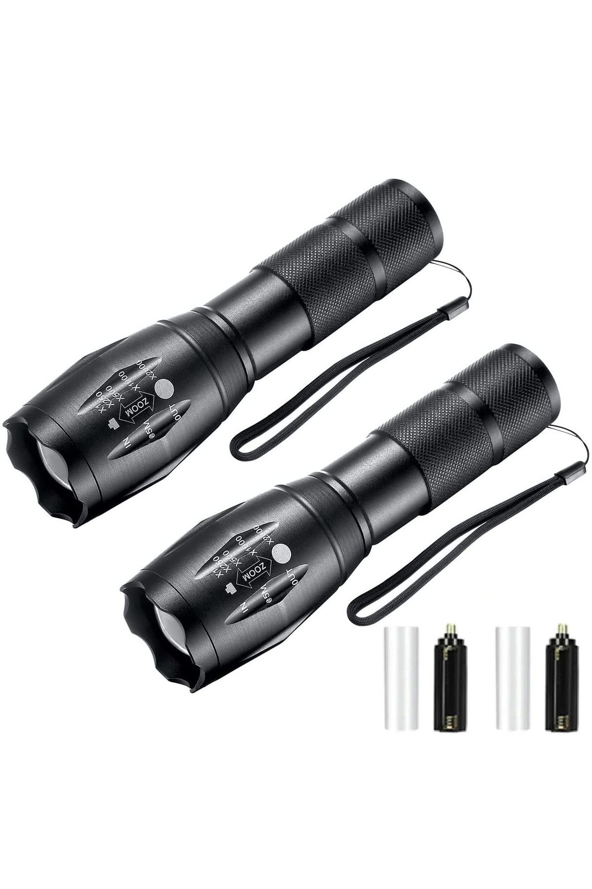 XIWANGFIRE-Zoom 2pcs-no Battery 1/2 Pack Rechargeable Led Flashlight, Zoomable Flashlights Al Alloy Portable Ha 1