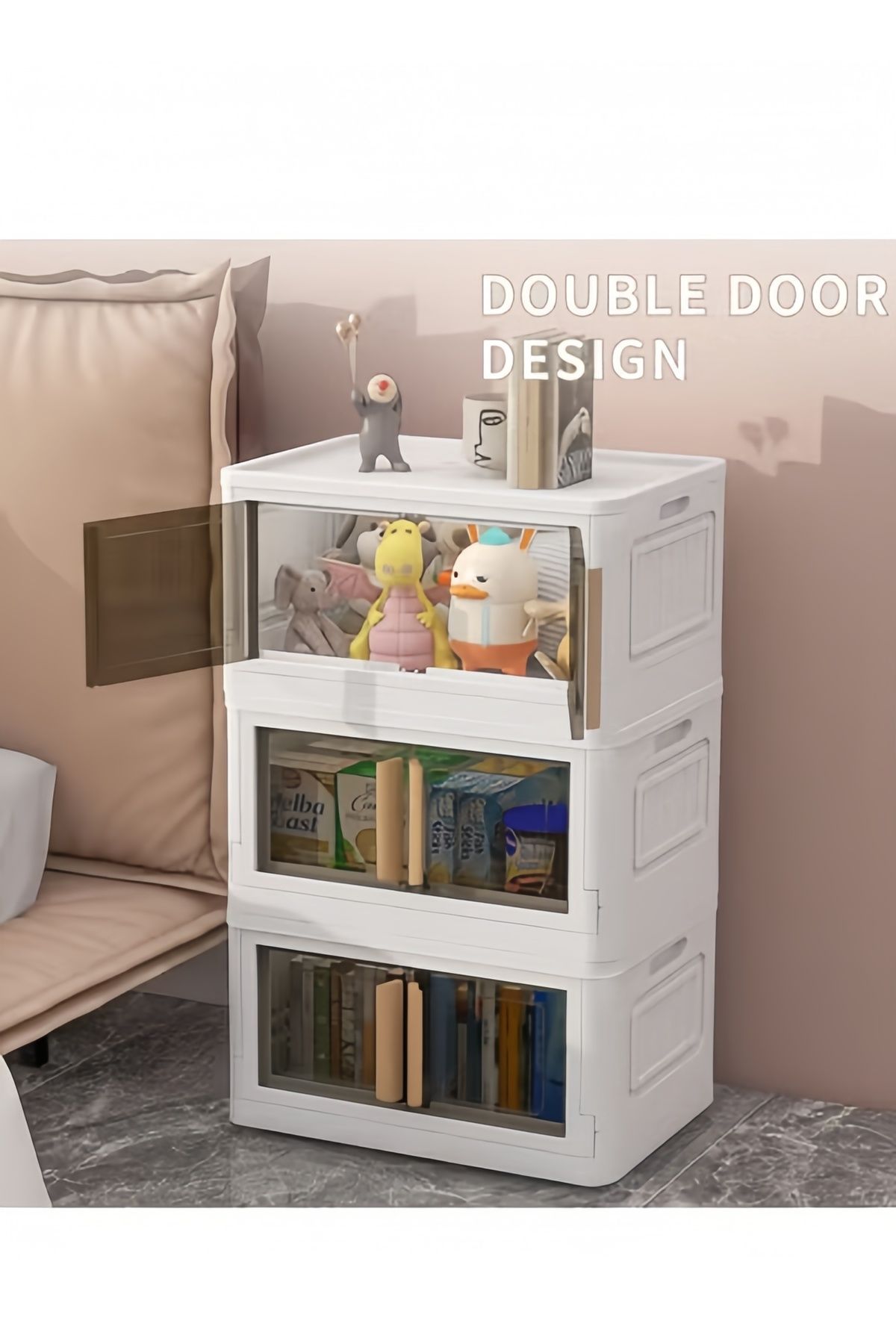 COOYA-5 stackable storage boxes,large capacity,foldable and movable,with wheels,easy to install,white 5