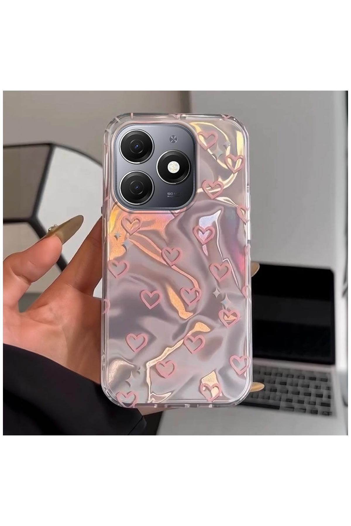 Pro Aksesuar TECNO Spark 20C Uyumlu Kılıf Kalp Desenli Silikon Kılıf Pembe