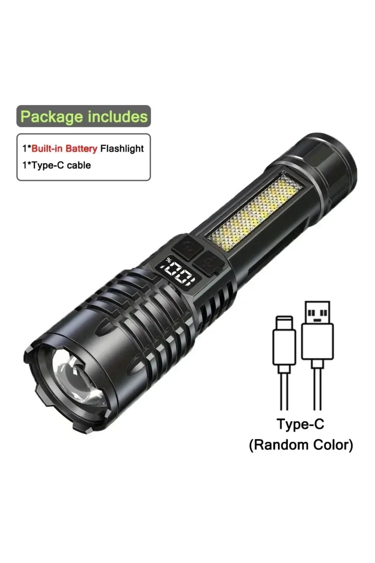 XIWANGFIRE-BlackA 1PC High Power Rechargeable Led Flashlight Very Strong Led Flashlight With Built-in Battery T 1