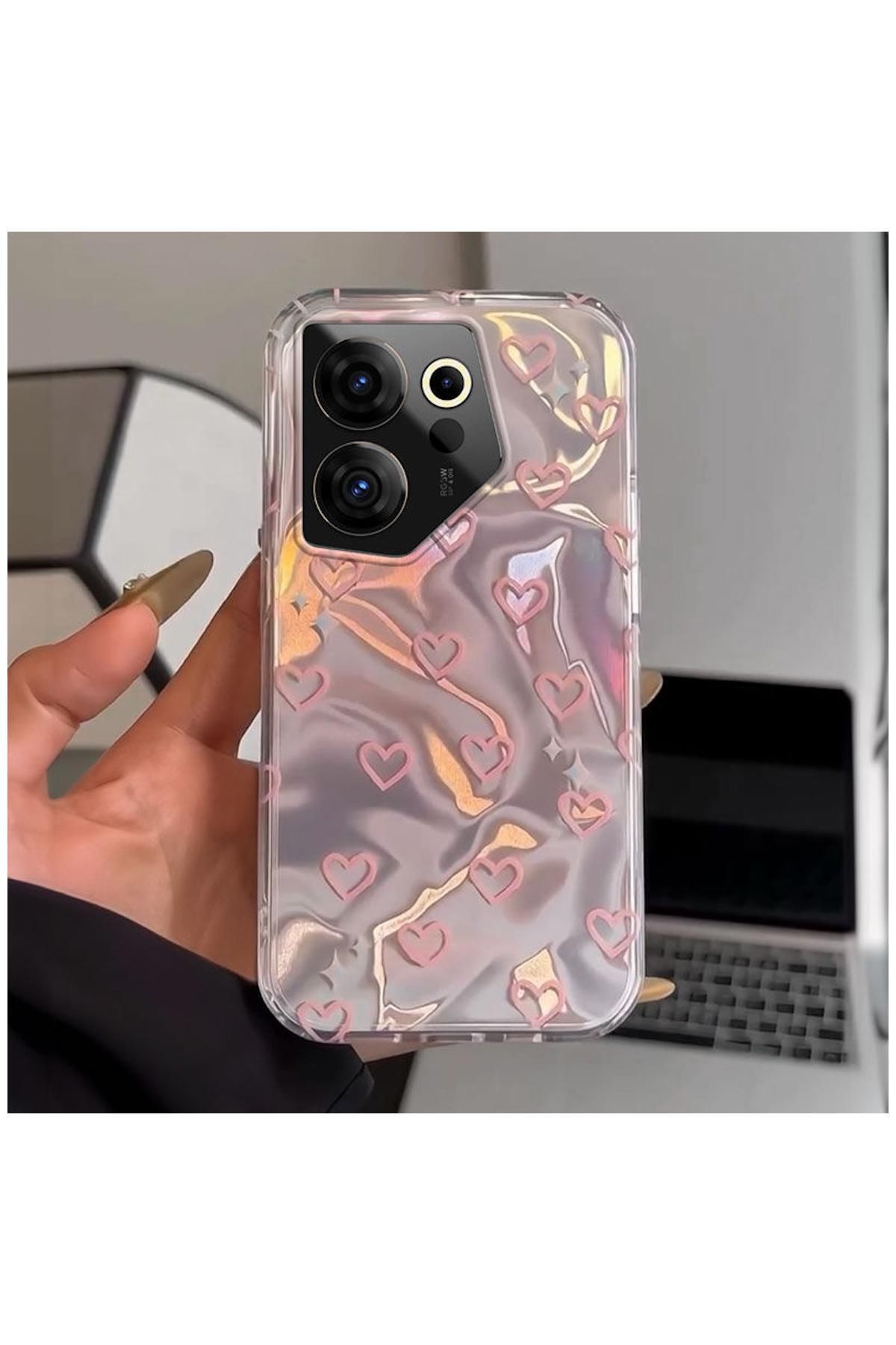 Pro Aksesuar TECNO Camon 20 Pro 4G Uyumlu Kılıf Kalp Desenli Silikon Kılıf Pembe
