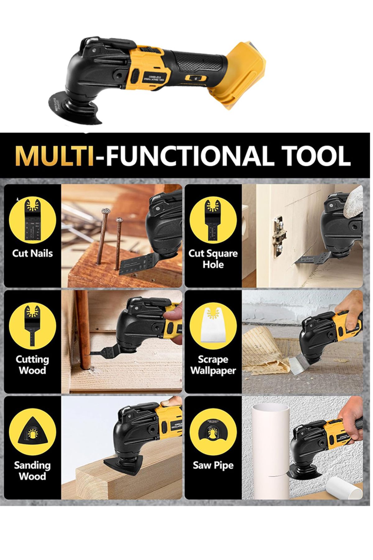 Choice-without Battery 23PCS Oscillating Multi Tool Brushless Multi-Tool Handle 6 Variable Speed for Cuttin 8