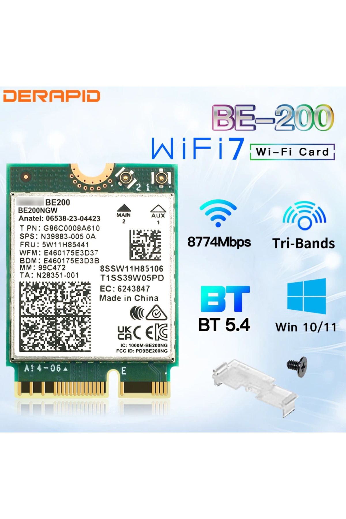 DERAPID-WiFi7 BE200NGW WiFi7 BE200NGW Tri-Band NGFF Wifi Adapter Bluetooth 5.4 BE200 M.2 Wireless Dongle For 1