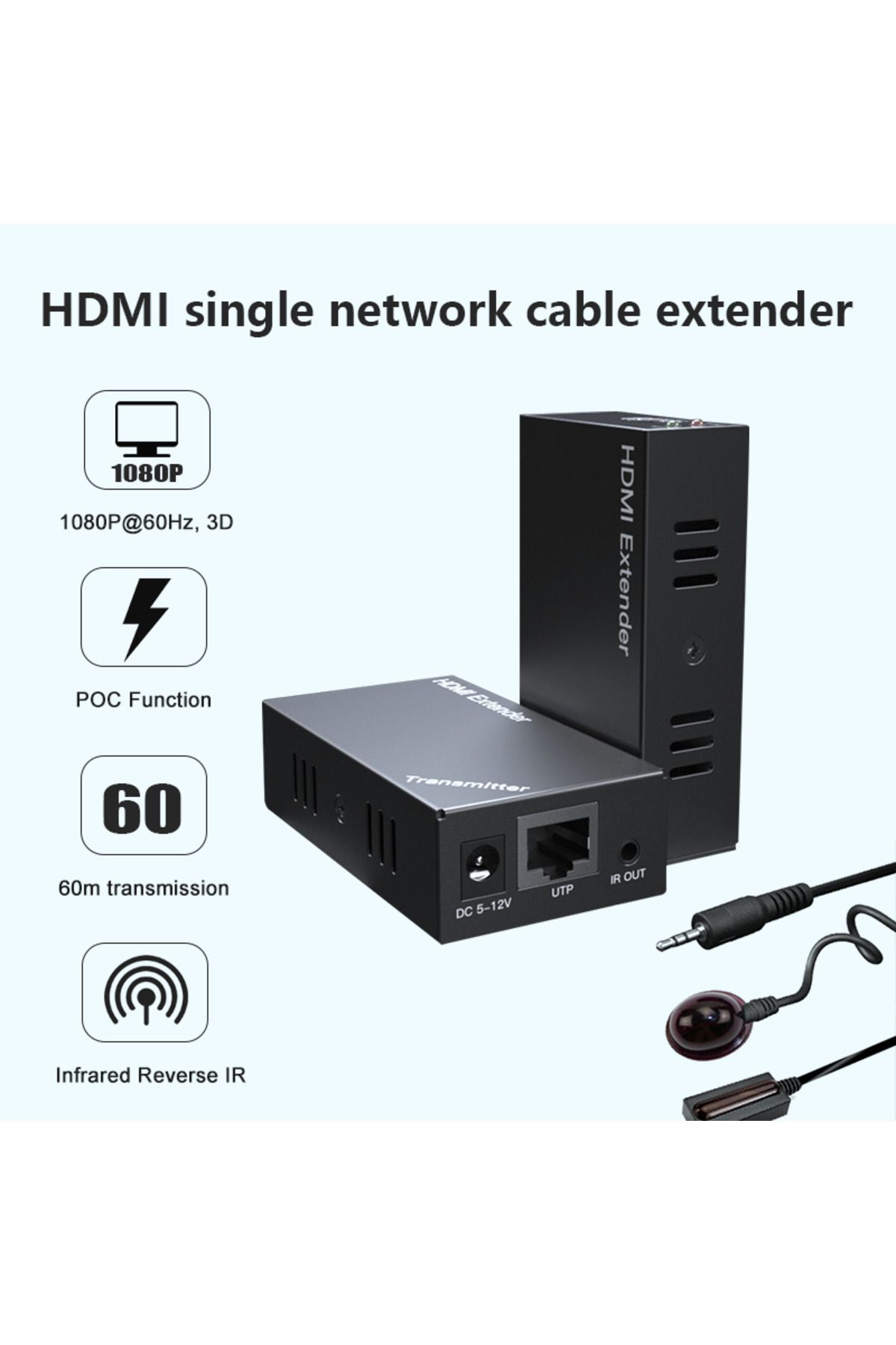 Choice-US PLUG black IR Function No Delay Uncompression HDMI Extender Cat5 60M Over RJ45 Ethernet Cat6/5 5