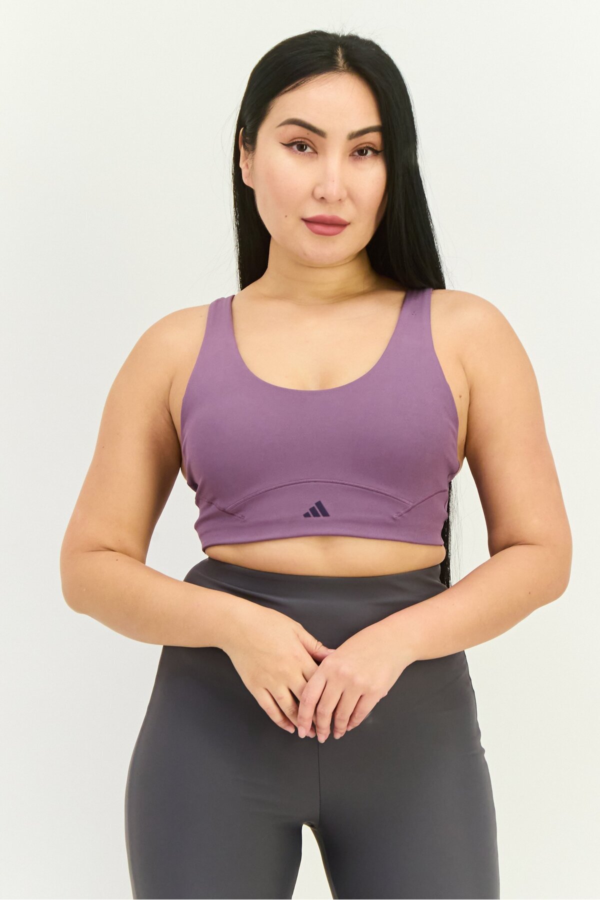 adidas-Women Brand Logo Padded Sports Bra, Purple 1