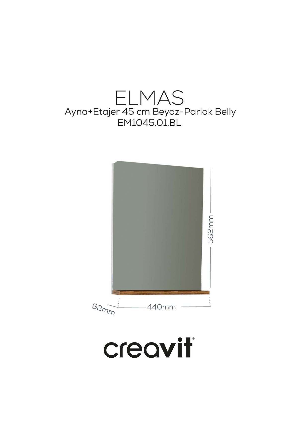 Creavit Elmas Ayna ve Etajer 45 cm Beyaz-Parlak Belly