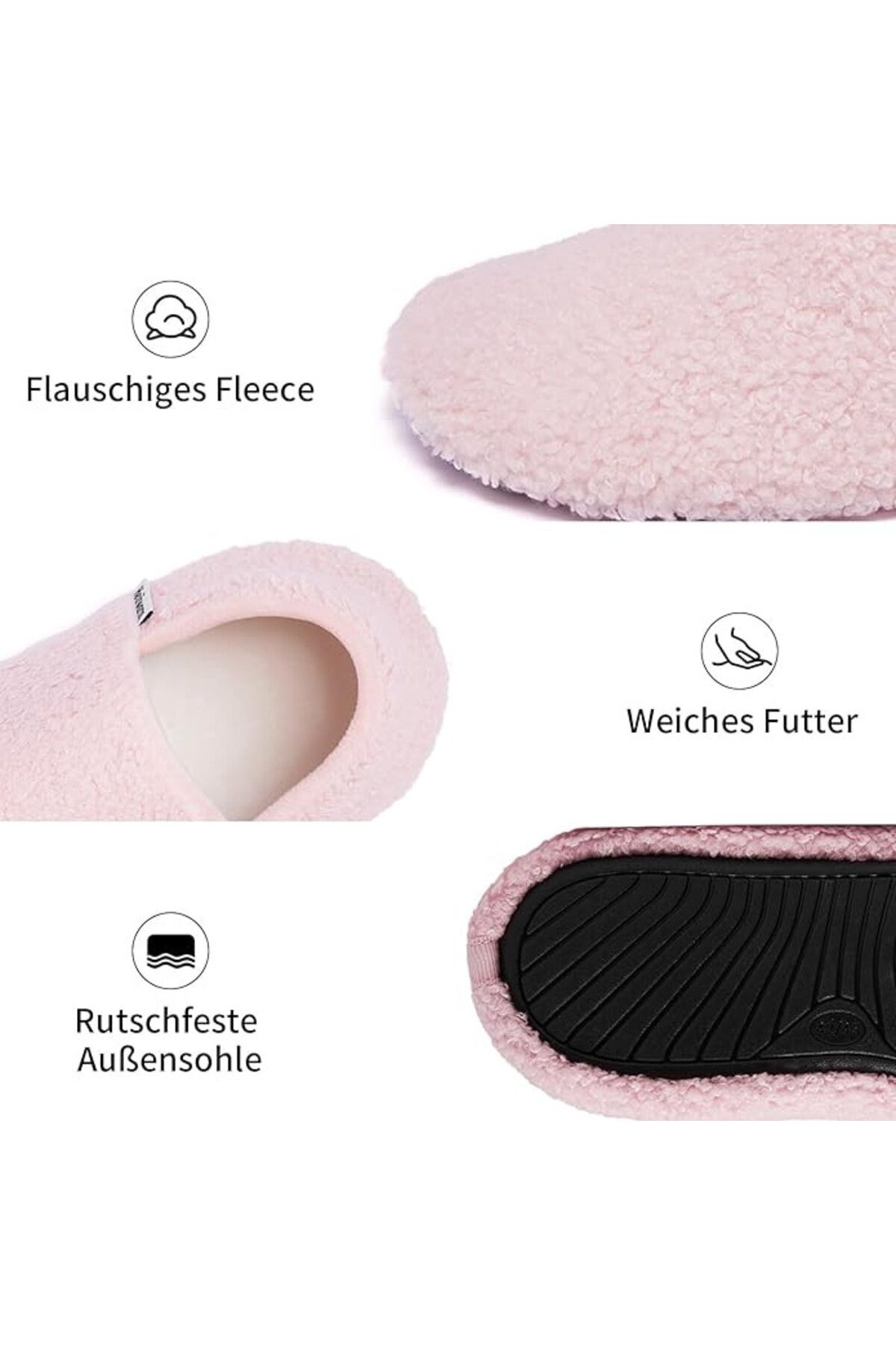 Heiiwarm-unisex slippers, plush/rubber, pink, size 46/47 4