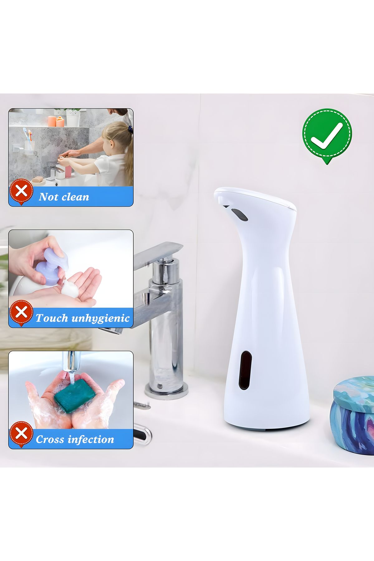BLEKSY-Dozator automat de sapun lichid, senzor inteligent fara atingere, dozare 1 ml, alb perlat 7