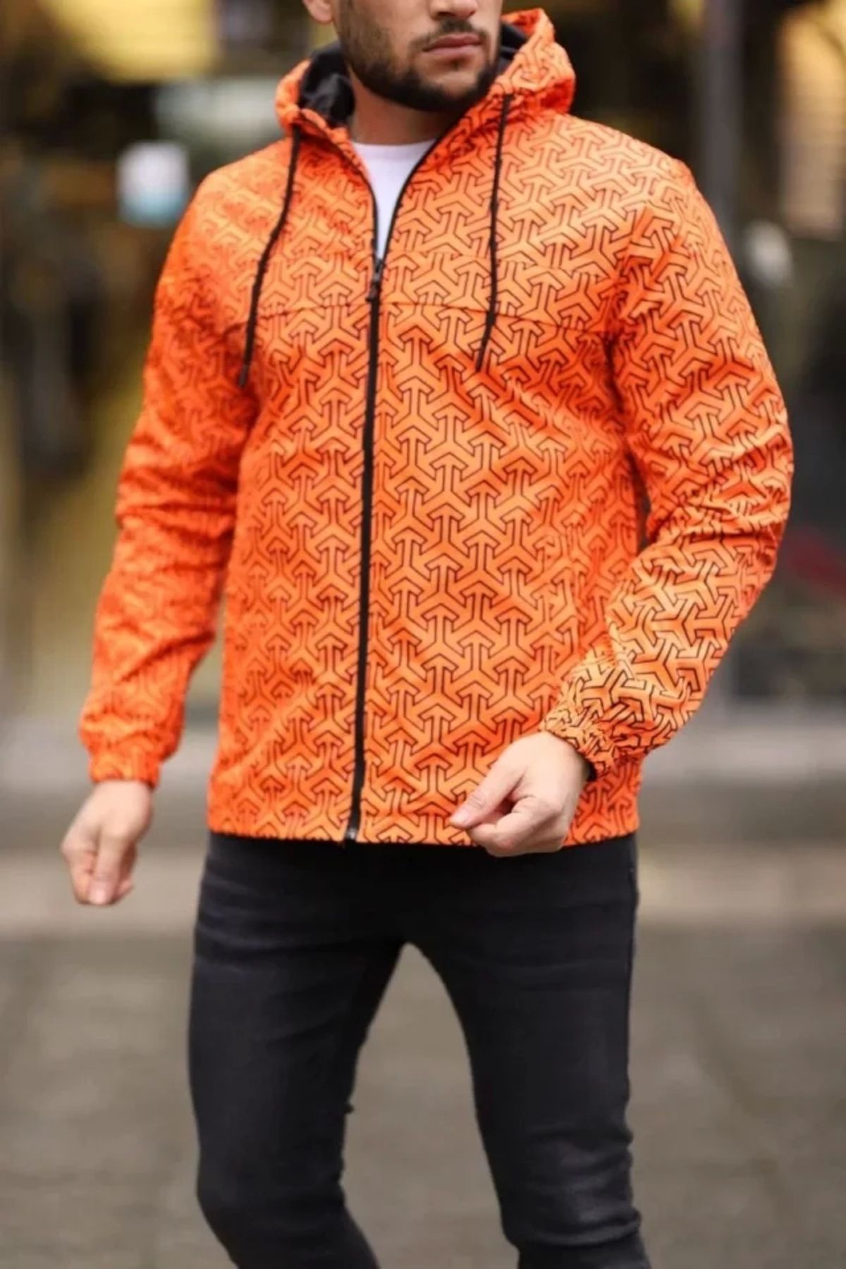 Kaplan Unisex Kapüşonlu İçi Astarlı Yağmurluk - Turuncu