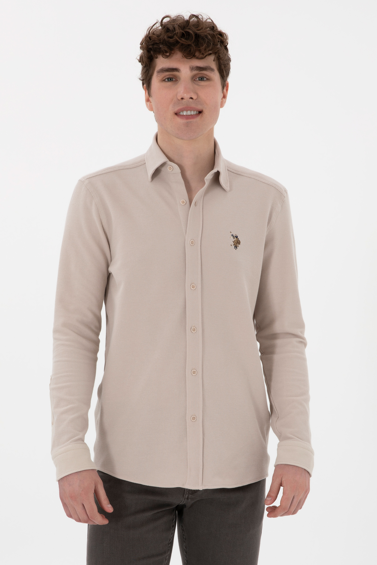 U.S. Polo Assn. Erkek Taş Örme Gömlek 50300402-VR049 — خاکستری 1171208