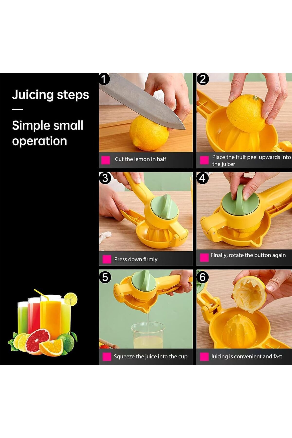 COOYA-Manual Citrus Juicer - Safe PP Material Rotary Press with Container & Spout Design(Yellow) 4