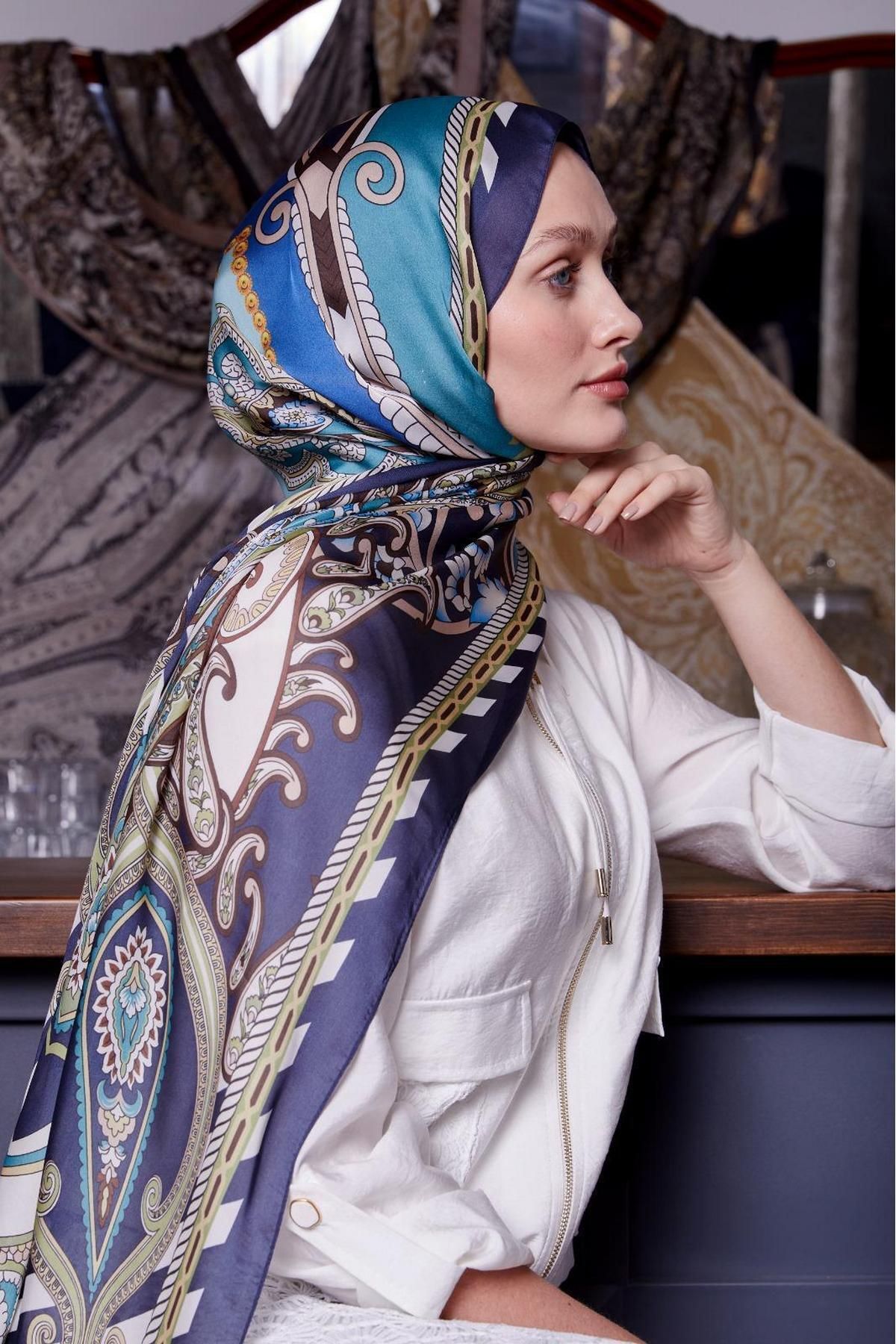 Levidor-Ινδικό μεταξωτό σάλι Navy Blue 504-01 3