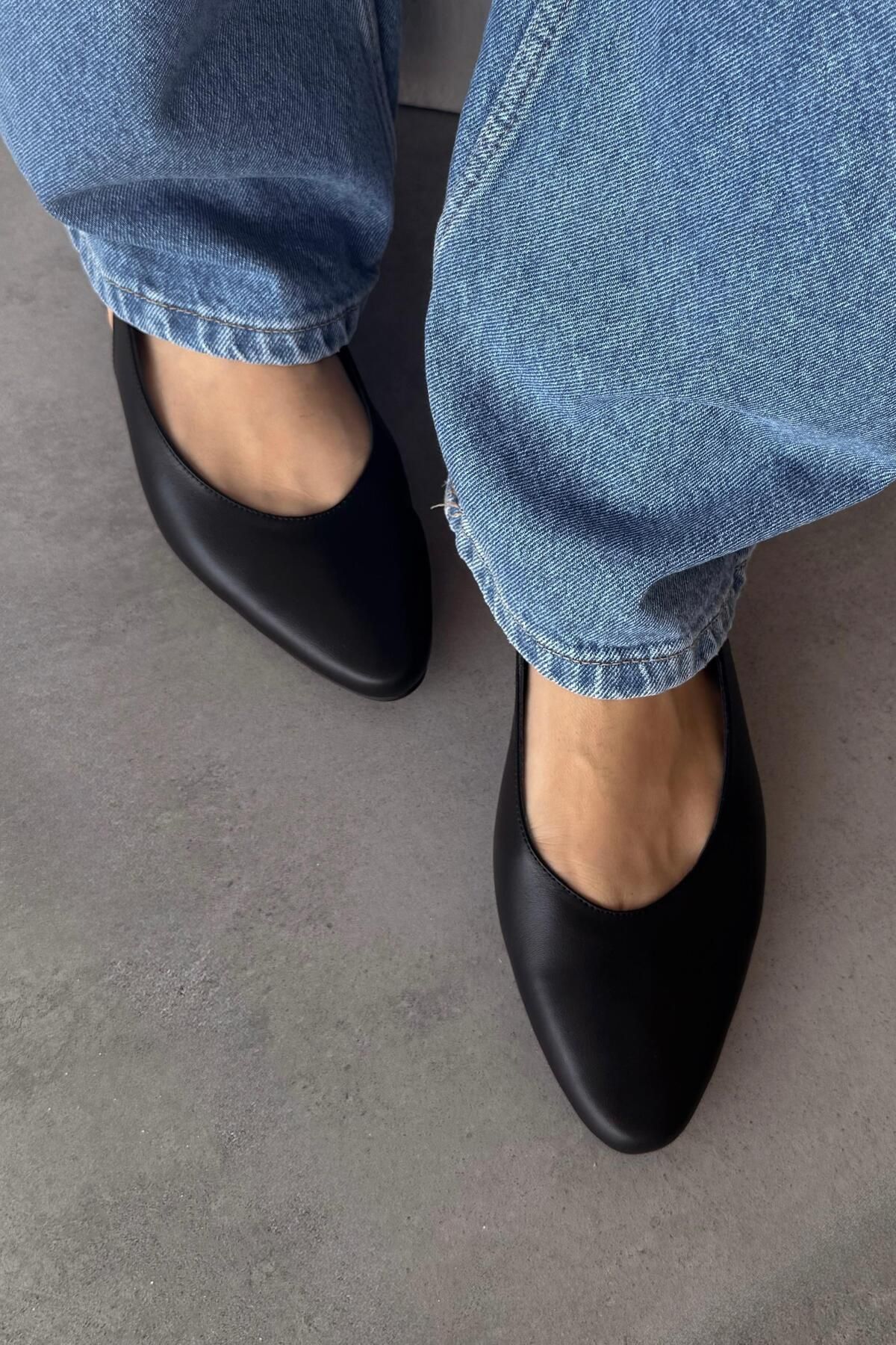 nope21shoess Aloha Siyah Hakiki Deri Babet