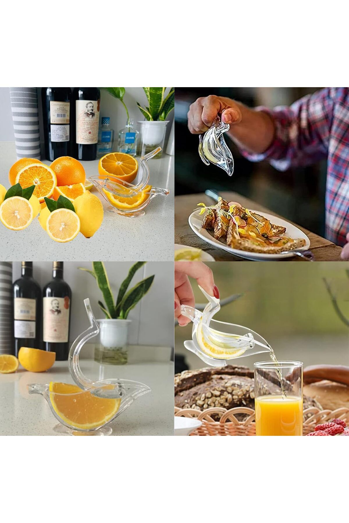 COOYA-2 PCS Lemon Slice Squeezer - Portable Bird Shape - Elegant Transparent Hand Juicer 4
