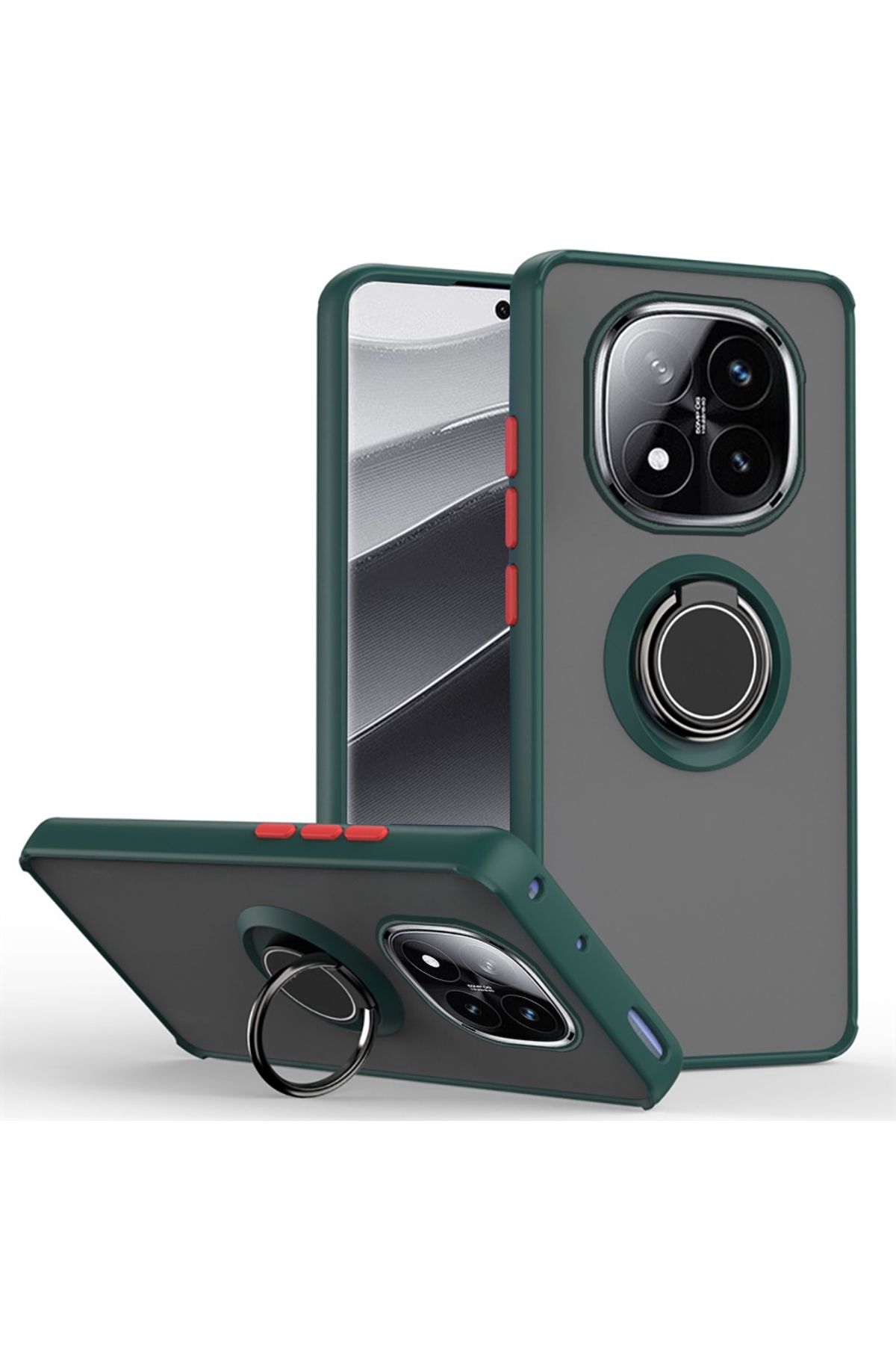 Gpack Xiaomi Redmi Note 14 Pro Plus uyumlu Kılıf Montreal Yüzüklü Mıknatıslı Silikon Koyu Yeşil